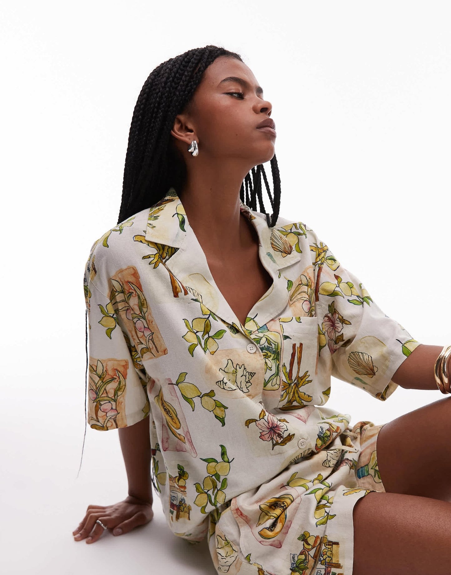 Topshop co ord resort shirt in lemon print - ASOS Sample Sale