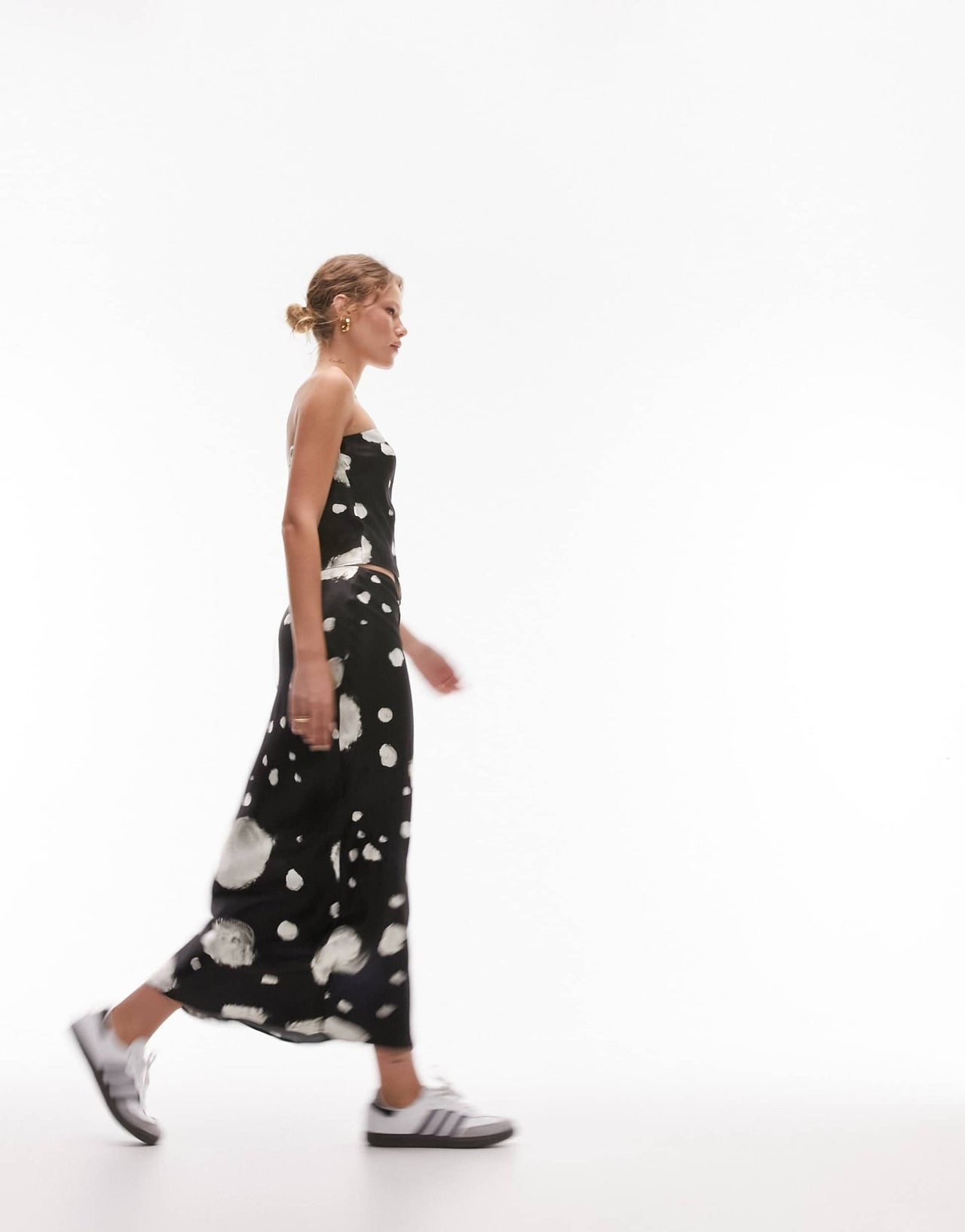 Topshop co - ord satin bias spot maxi skirt in monochrome - ASOS Sample Sale