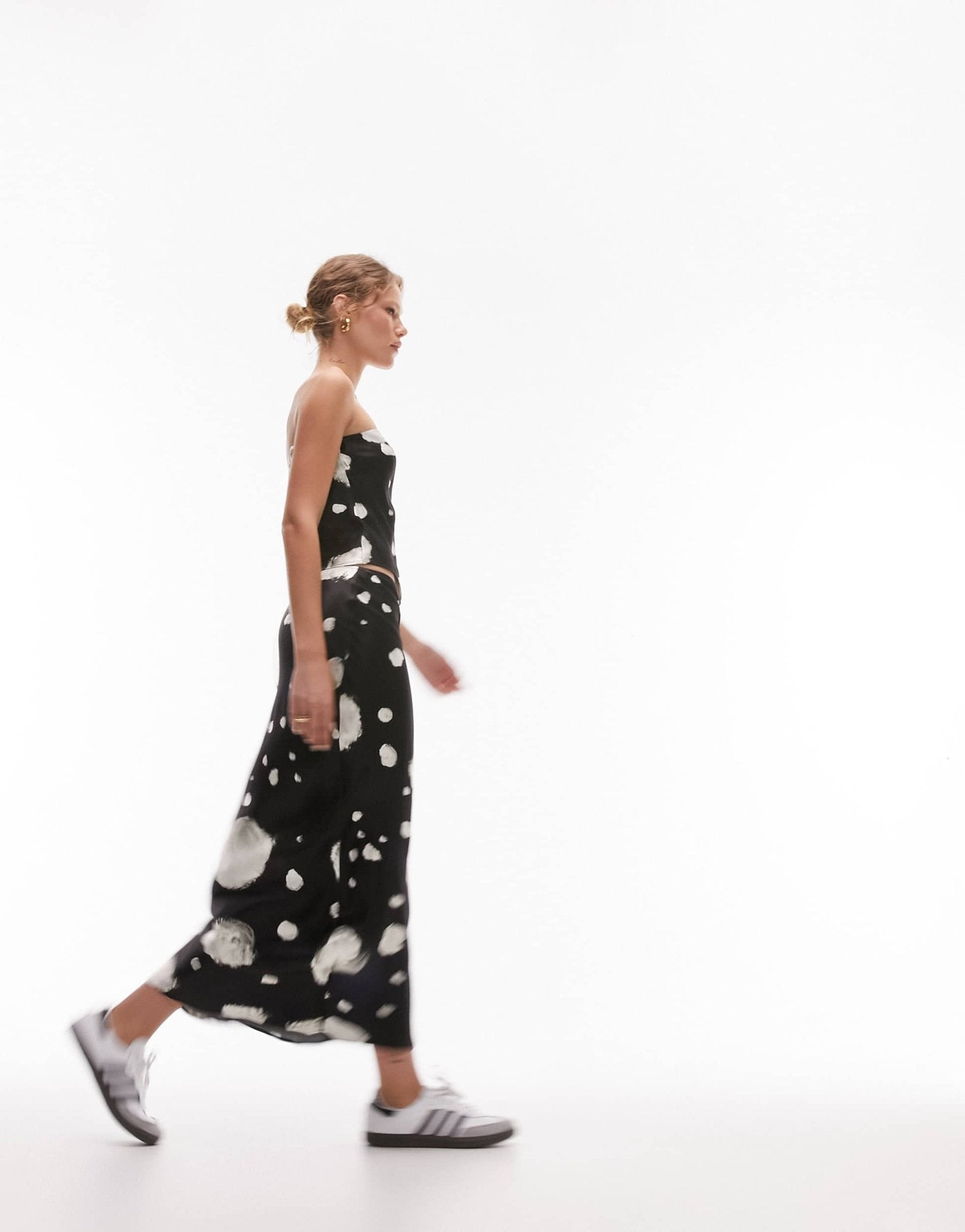 Topshop co - ord satin bias spot maxi skirt in monochrome - ASOS Sample Sale