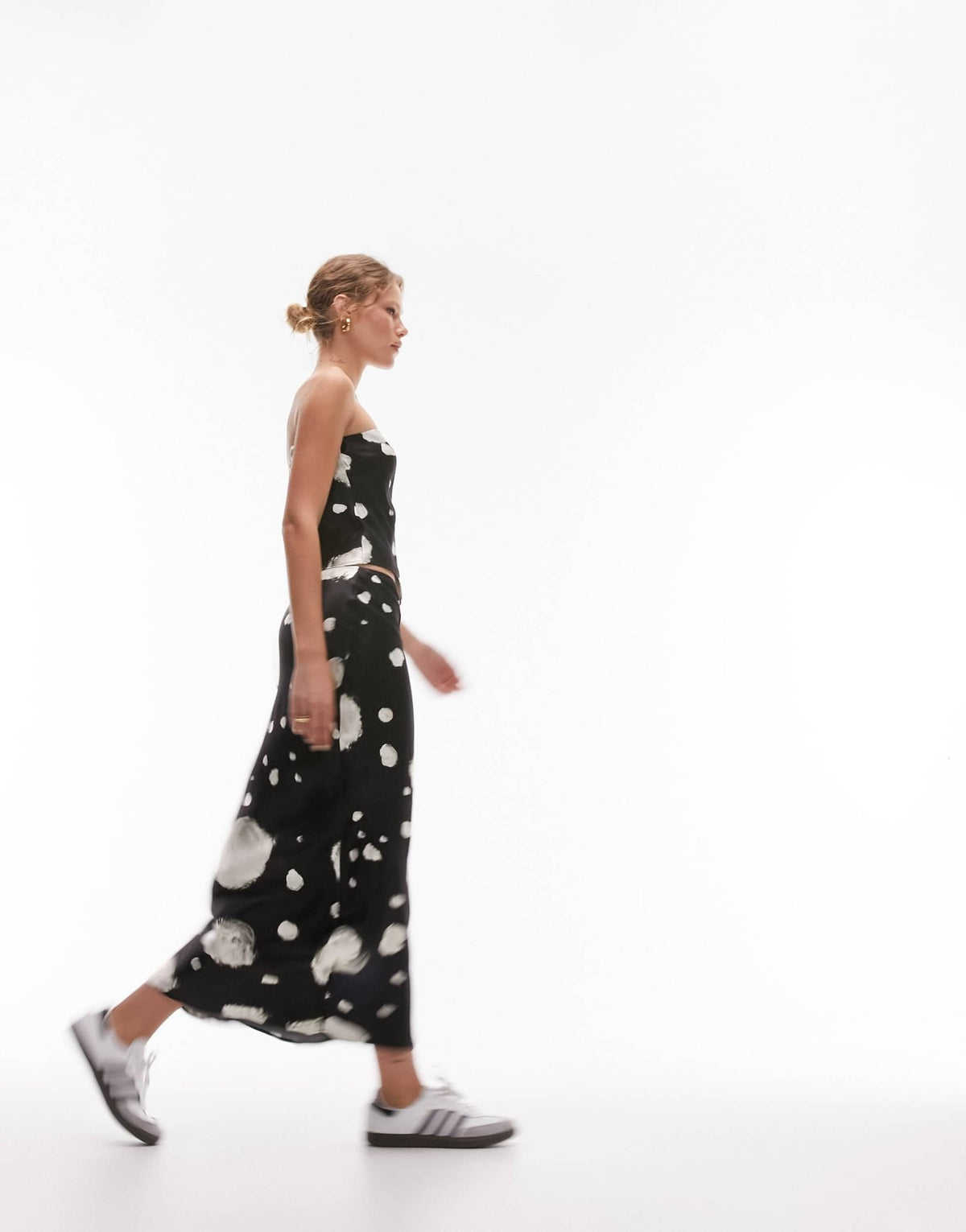 Topshop co - ord satin bias spot maxi skirt in monochrome - ASOS Sample Sale
