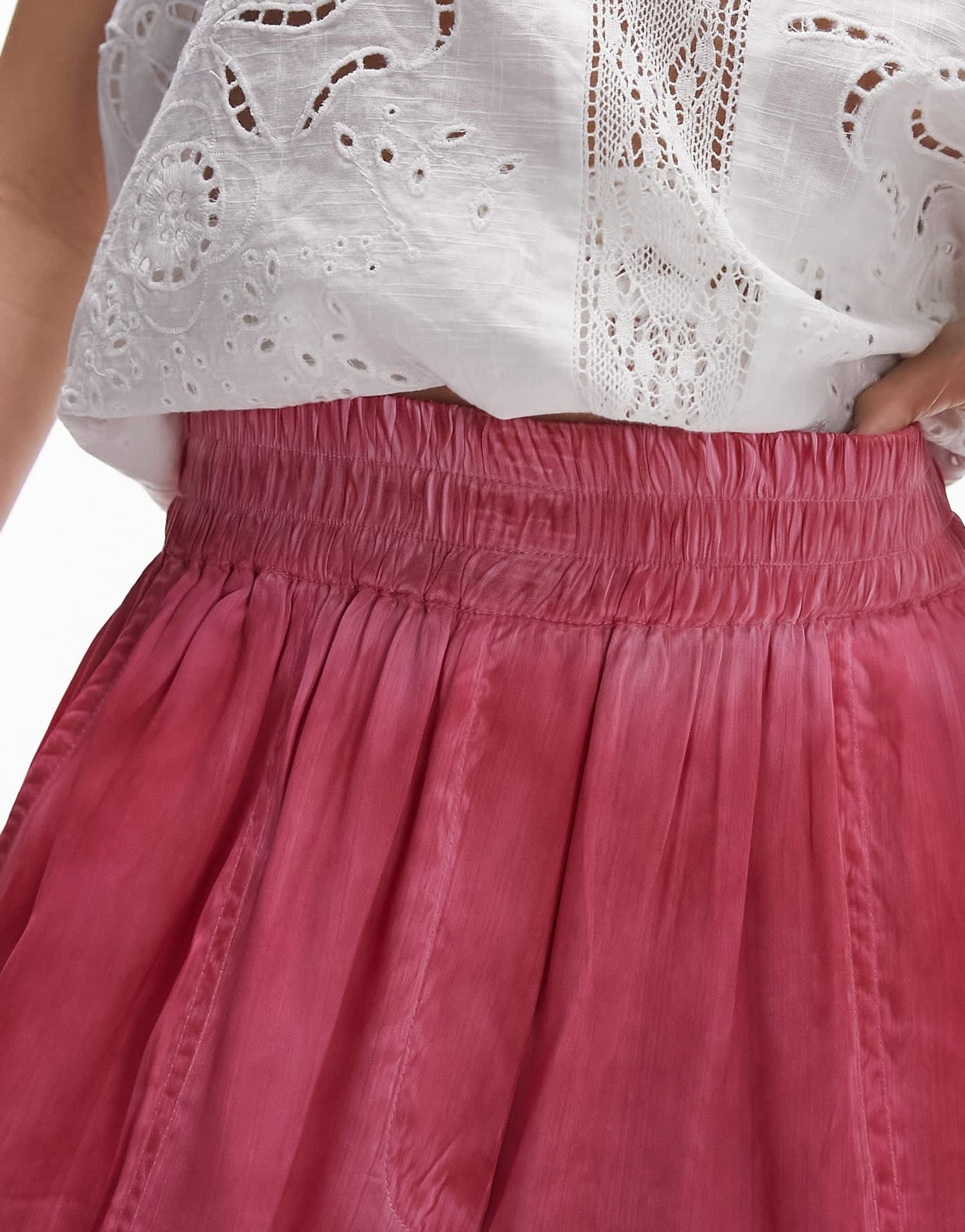 Topshop co - ord satin longline pull on short in pink - ASOS Sample Sale
