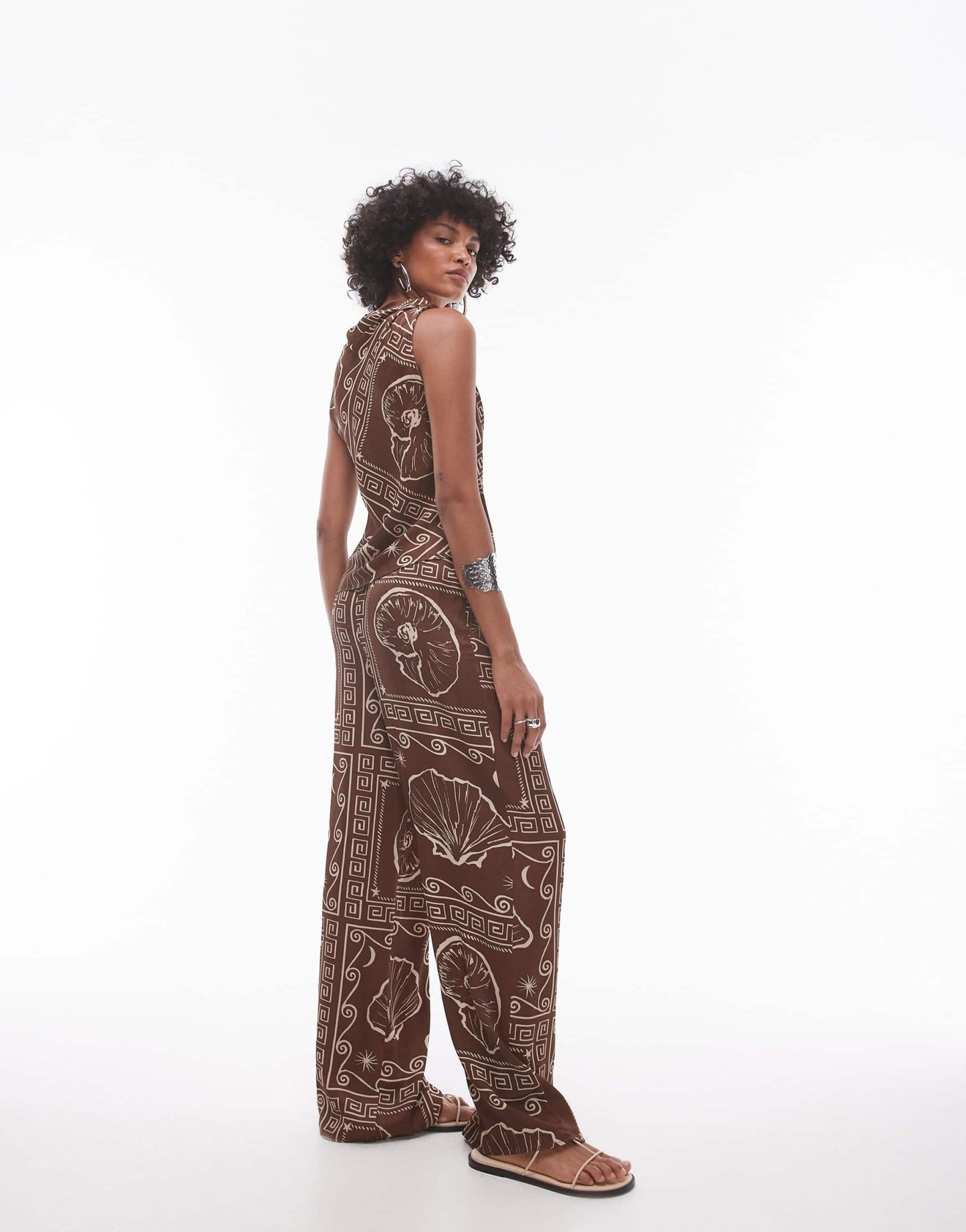 Topshop co ord satin wide leg trouser with tie waist in brown shell print - ASOS Sample Sale
