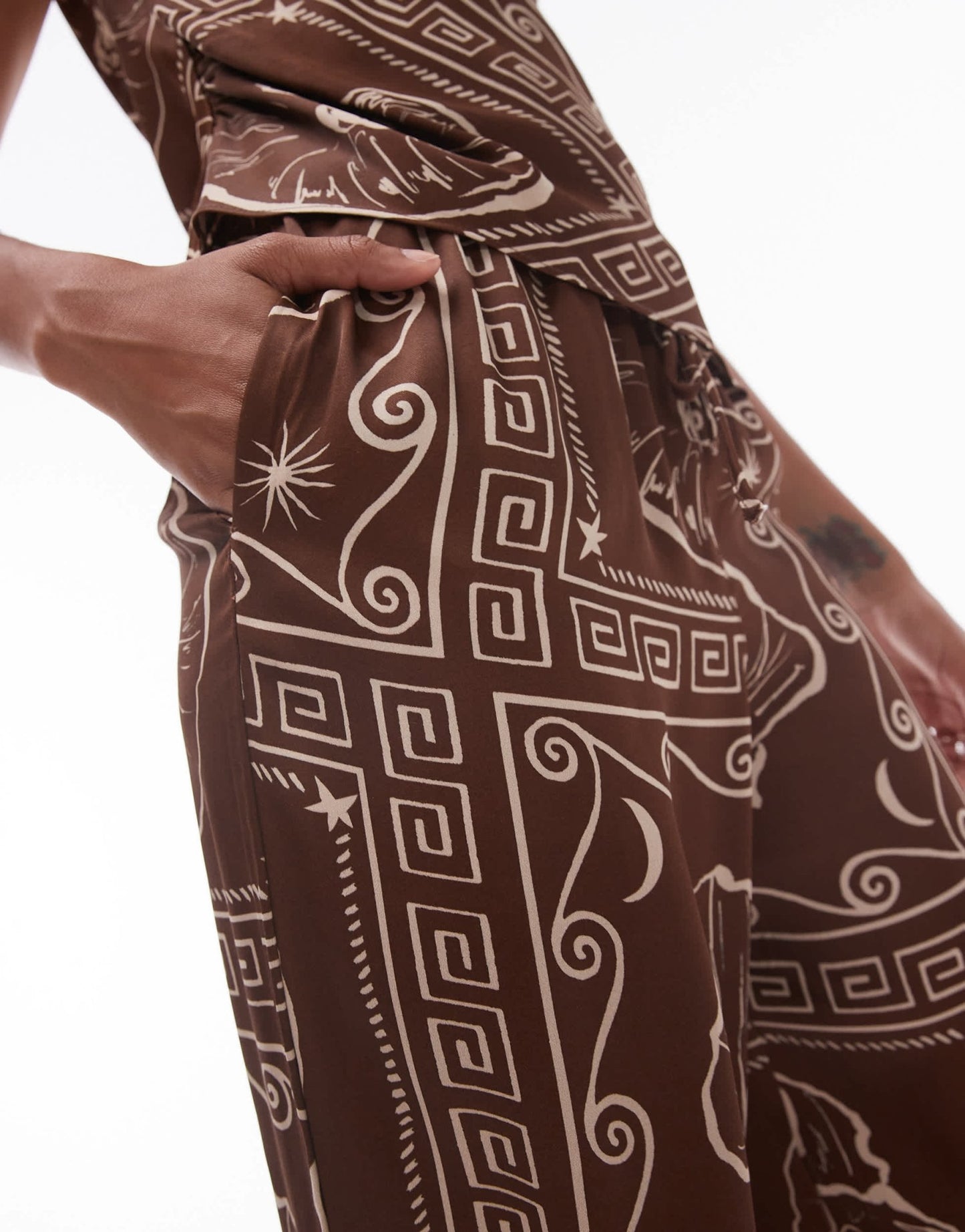 Topshop co ord satin wide leg trouser with tie waist in brown shell print - ASOS Sample Sale