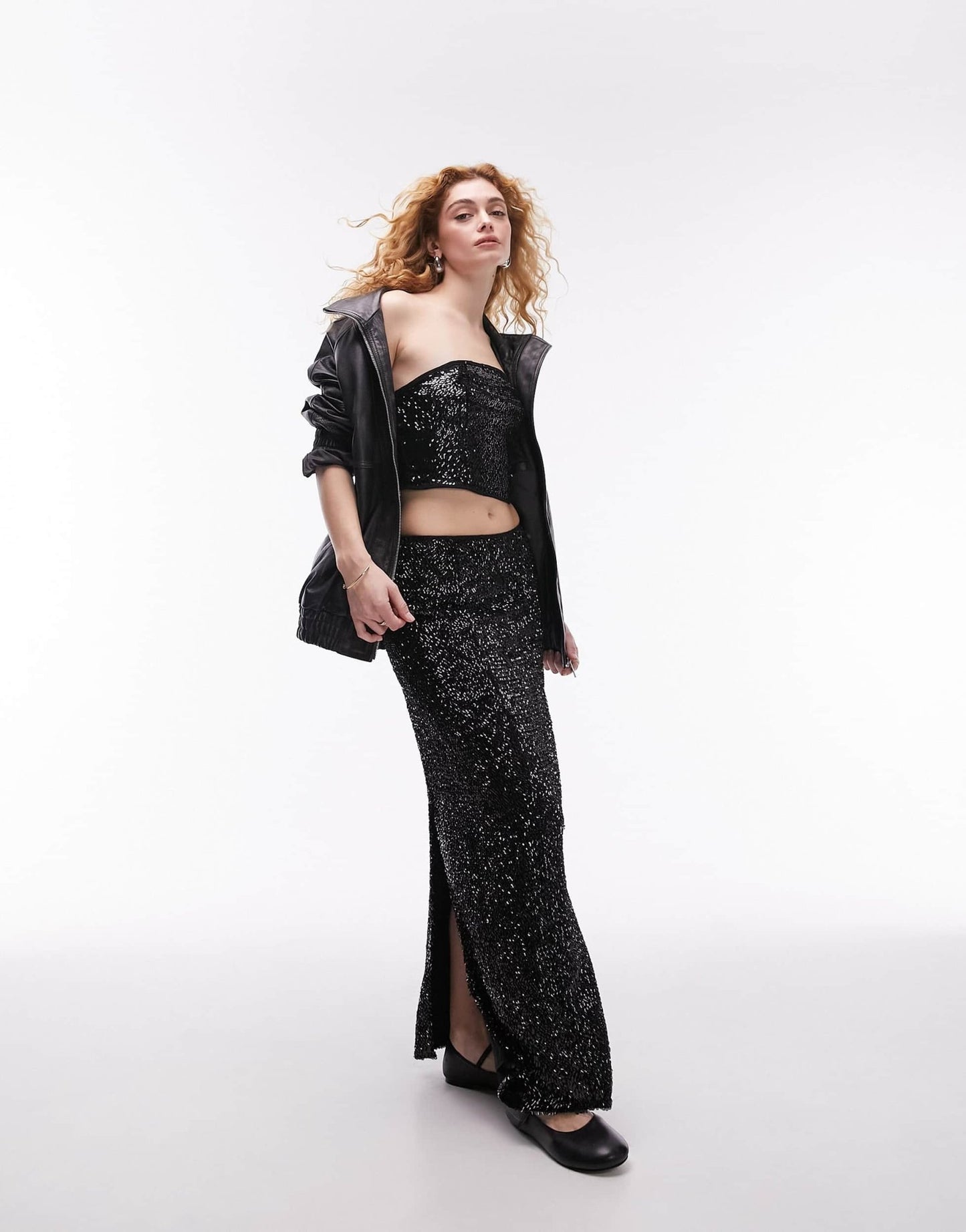 Topshop co - ord sequin maxi skirt in black - ASOS Sample Sale