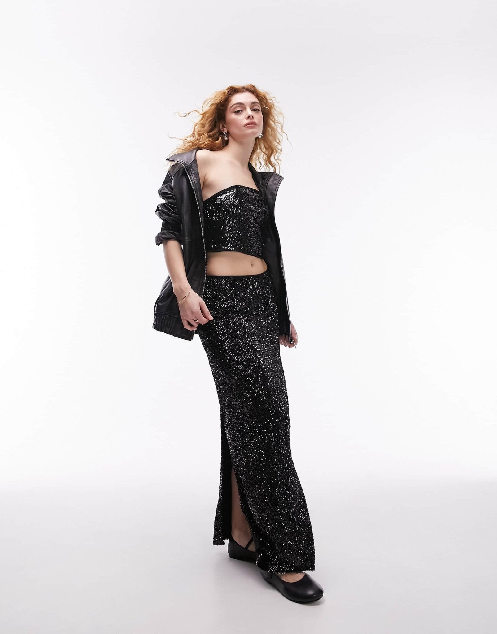 Topshop co - ord sequin maxi skirt in black - ASOS Sample Sale