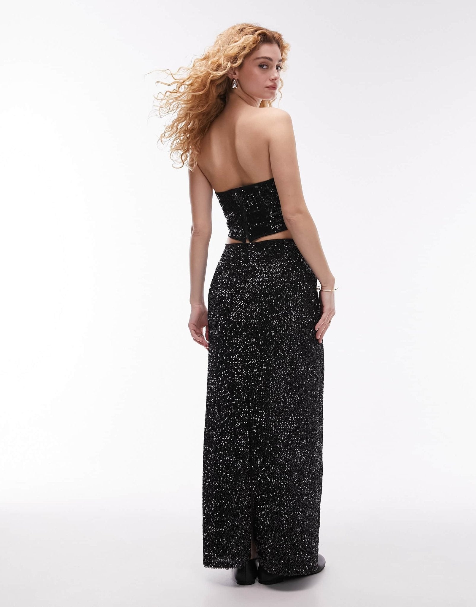 Topshop co - ord sequin maxi skirt in black - ASOS Sample Sale