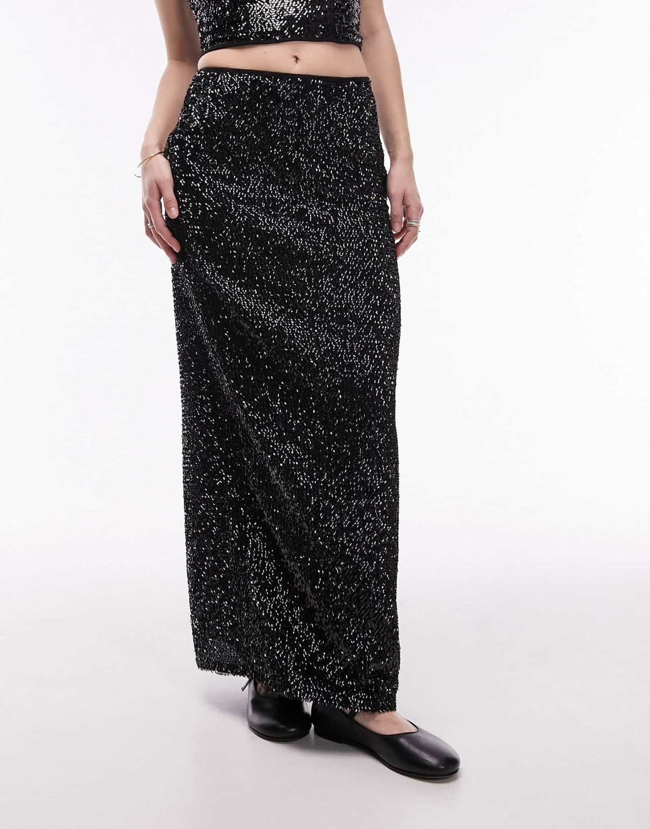 Topshop co - ord sequin maxi skirt in black - ASOS Sample Sale