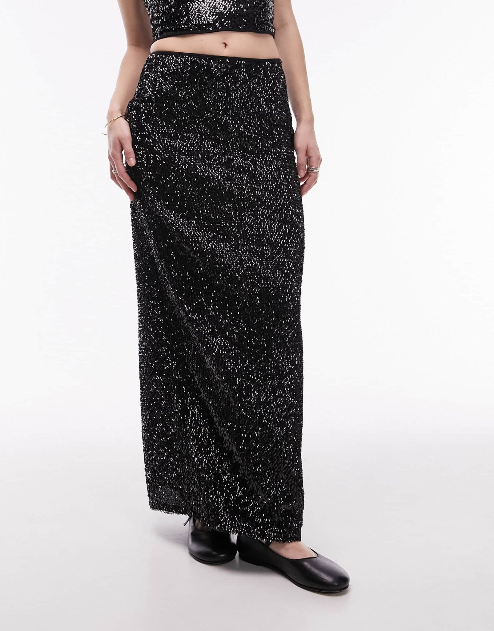 Topshop co - ord sequin maxi skirt in black - ASOS Sample Sale