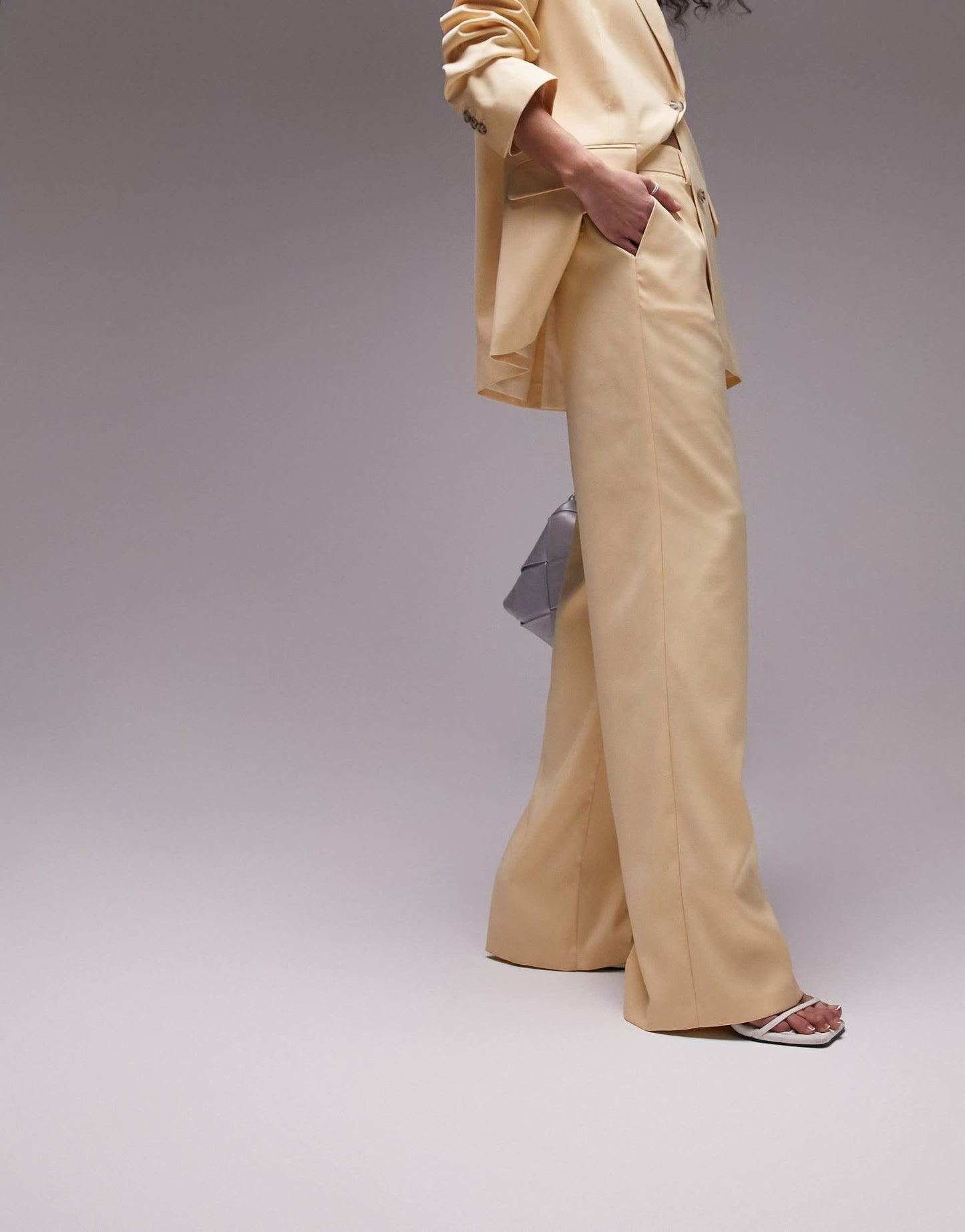 Topshop co-ord straight slouch trouser with back pocket detail in straw light yellow - ASOS Sample Sale