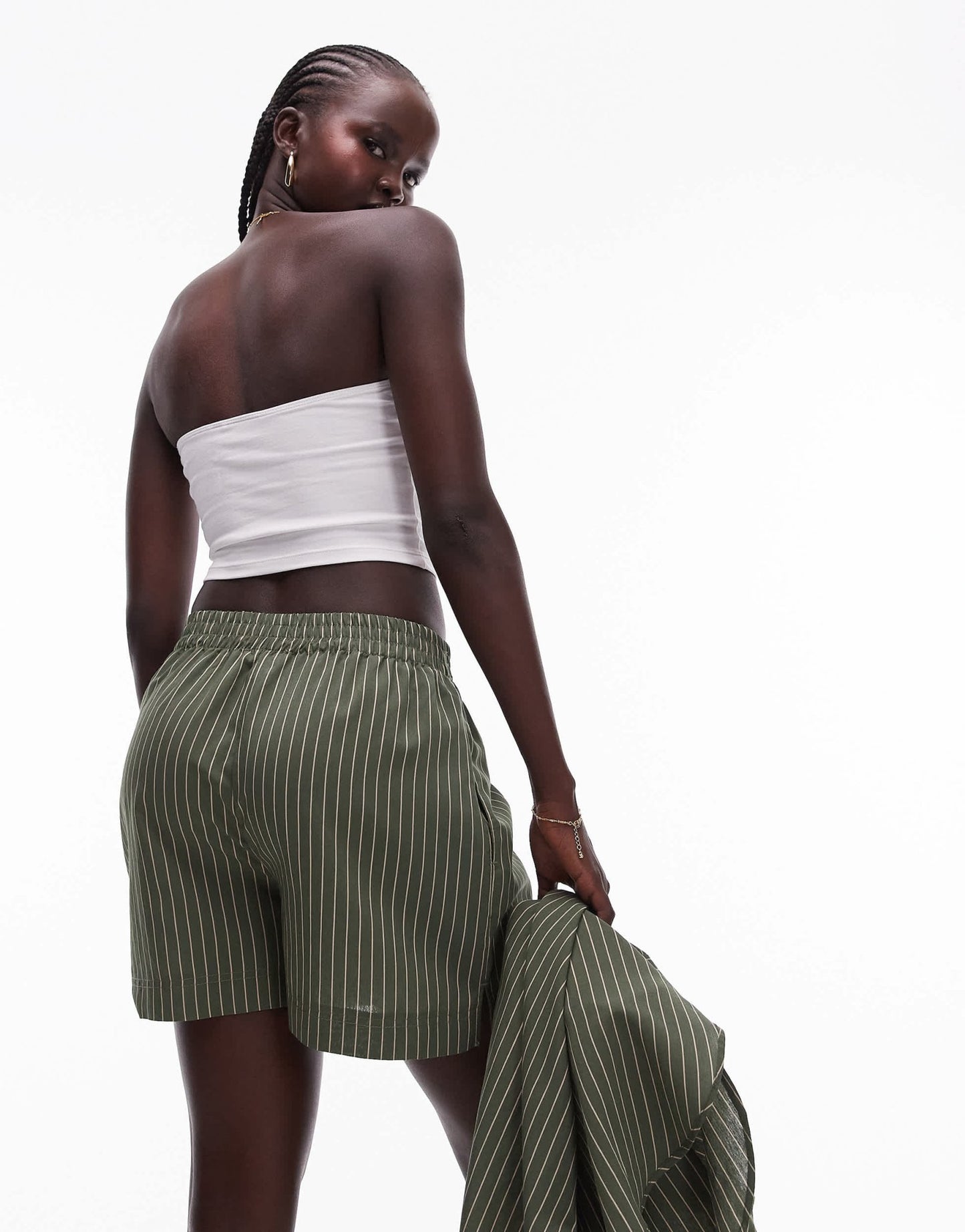 Topshop co - ord stripe pull on short in khaki - ASOS Sample Sale