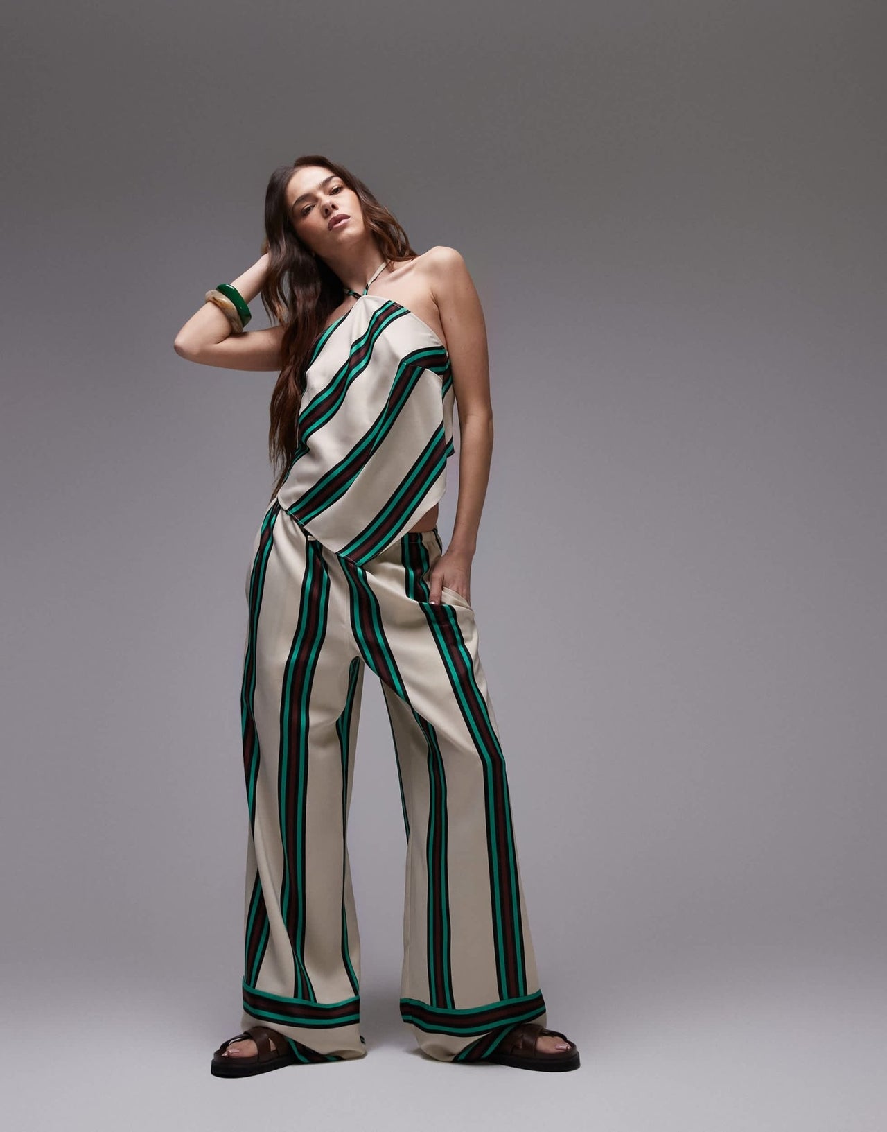Topshop co - ord stripe satin scarf top in multi - ASOS Sample Sale