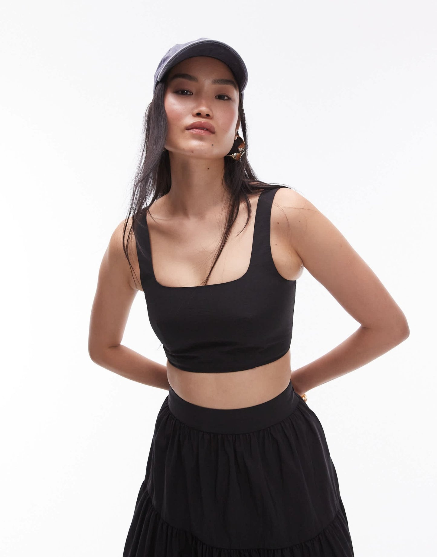 Topshop co - ord taffeta square neck crop top in black - ASOS Sample Sale