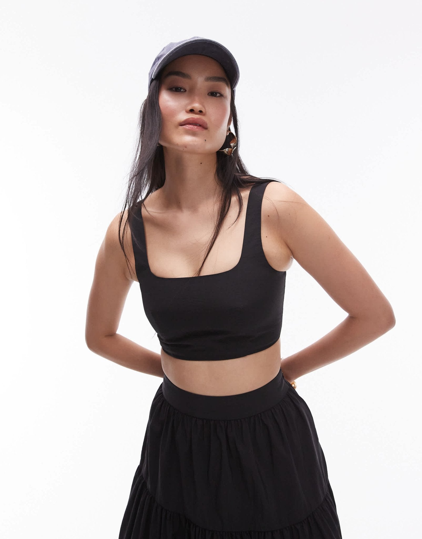 Topshop co - ord taffeta square neck crop top in black - ASOS Sample Sale