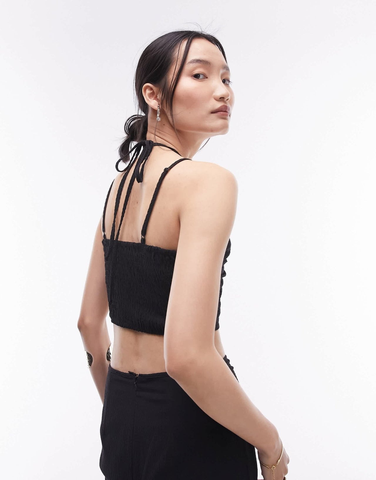 Topshop co - ord tie detail ruched front top in black - ASOS Sample Sale