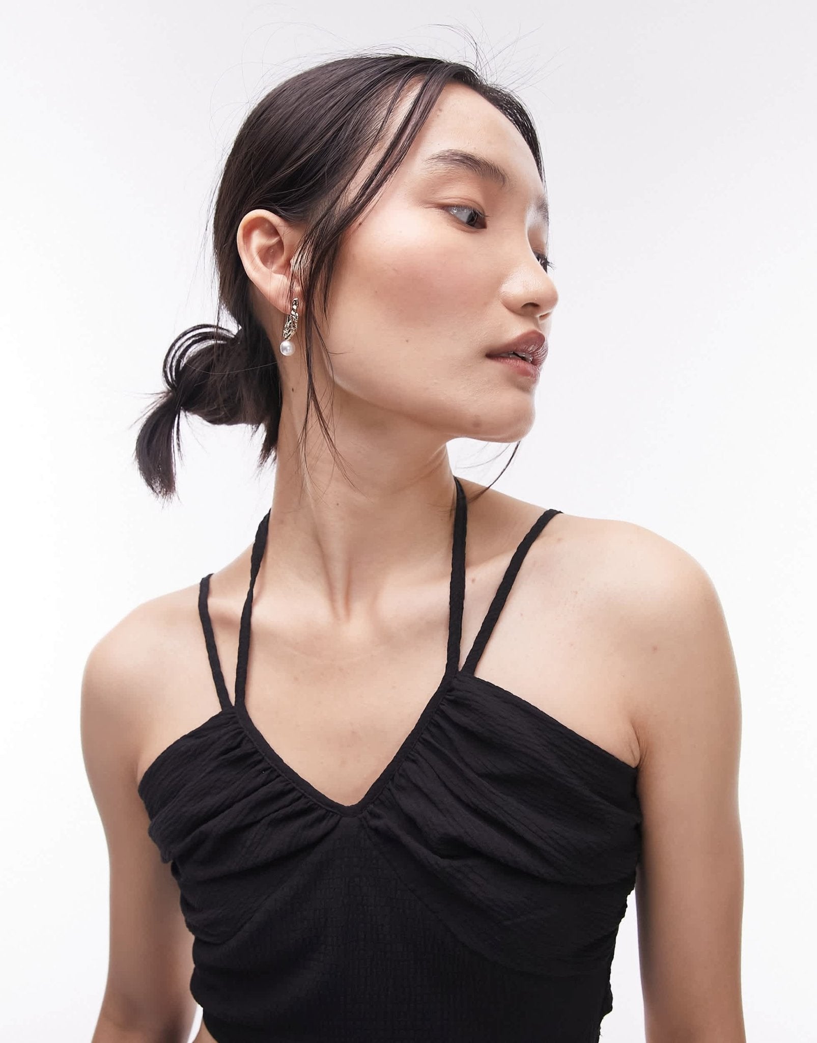 Topshop co - ord tie detail ruched front top in black - ASOS Sample Sale