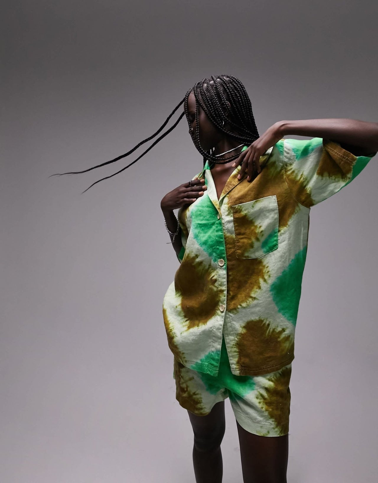 Topshop co - ord tie dye resort shirt in green - ASOS Sample Sale