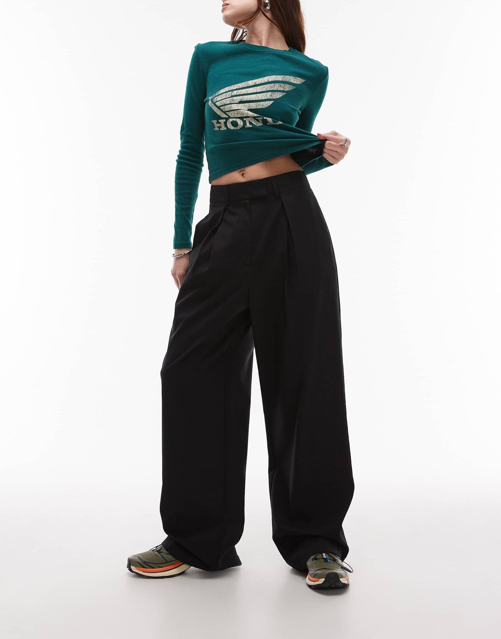 Topshop co ord wide leg tailored trouser in black BLACK - ASOS Sample Sale