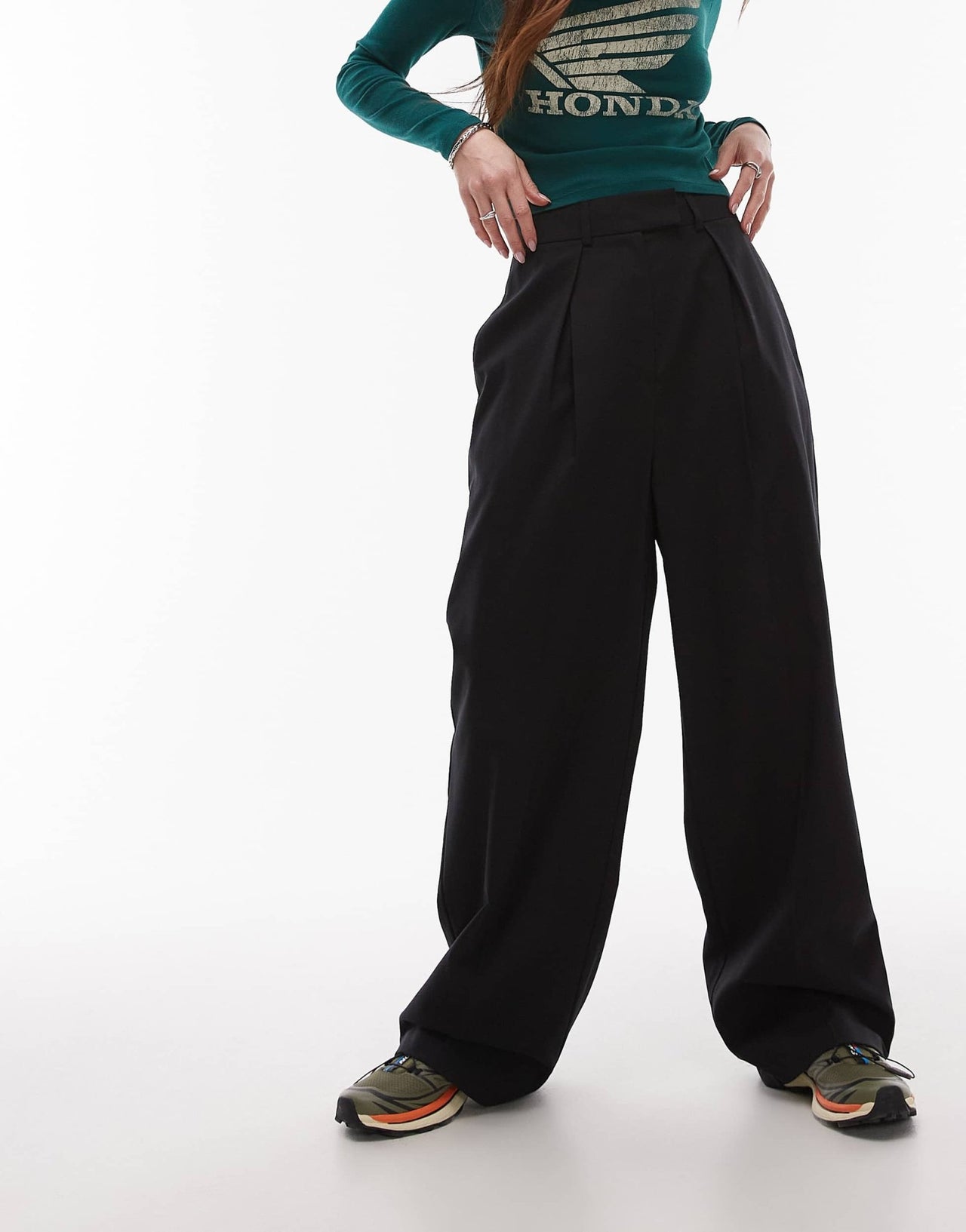 Topshop co ord wide leg tailored trouser in black BLACK - ASOS Sample Sale