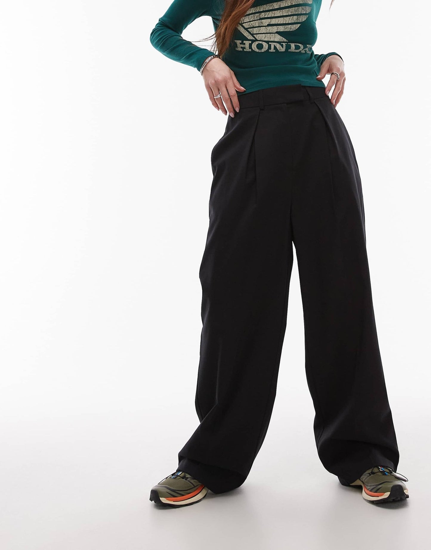 Topshop co ord wide leg tailored trouser in black BLACK - ASOS Sample Sale