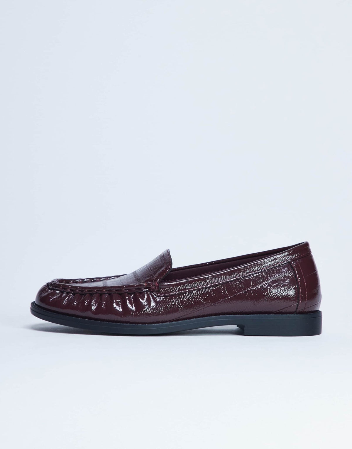 Topshop Coby ruched toe croc loafer in burgundy - ASOS Sample Sale