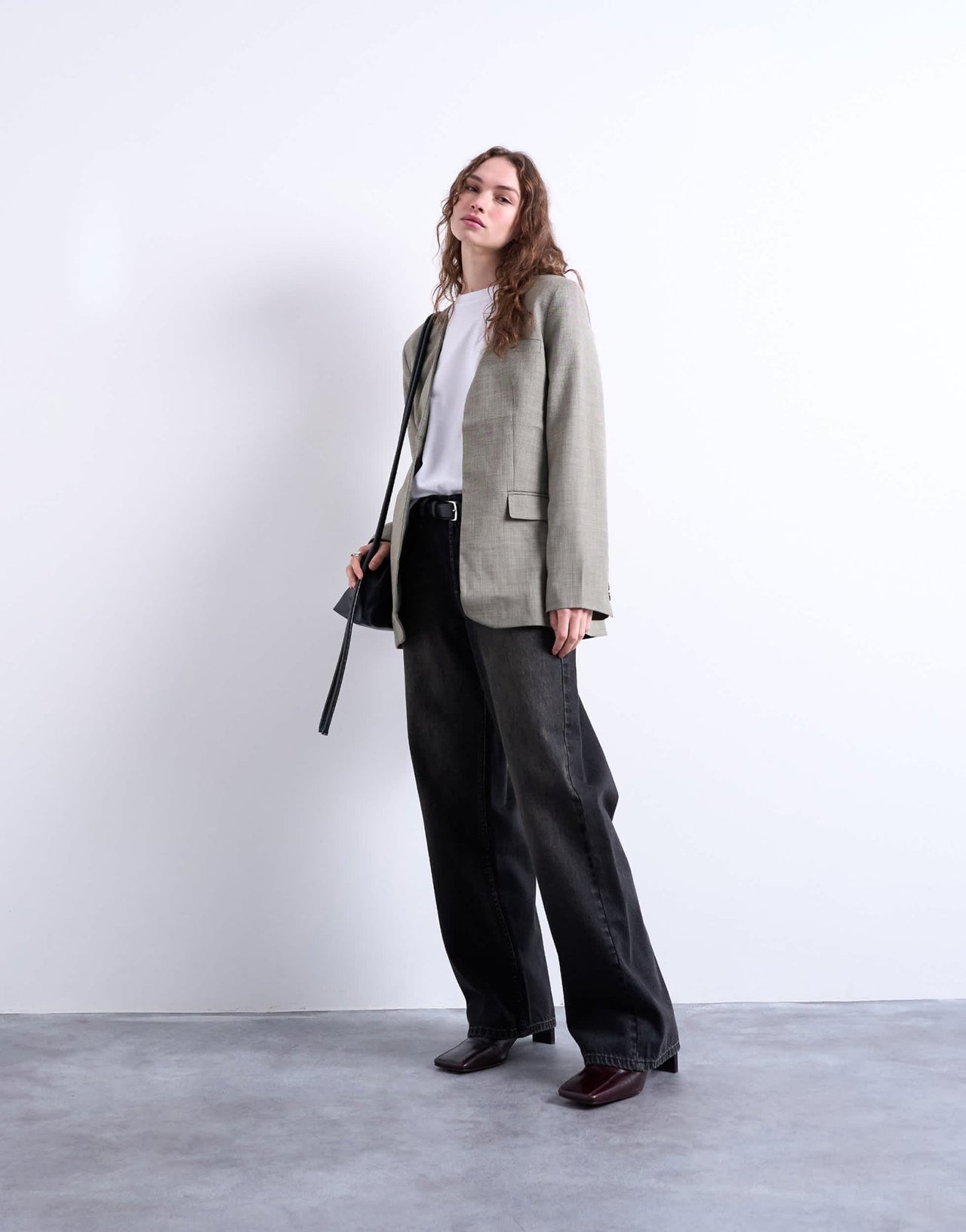 Topshop collarless chuck on blazer in grey check - ASOS Sample Sale