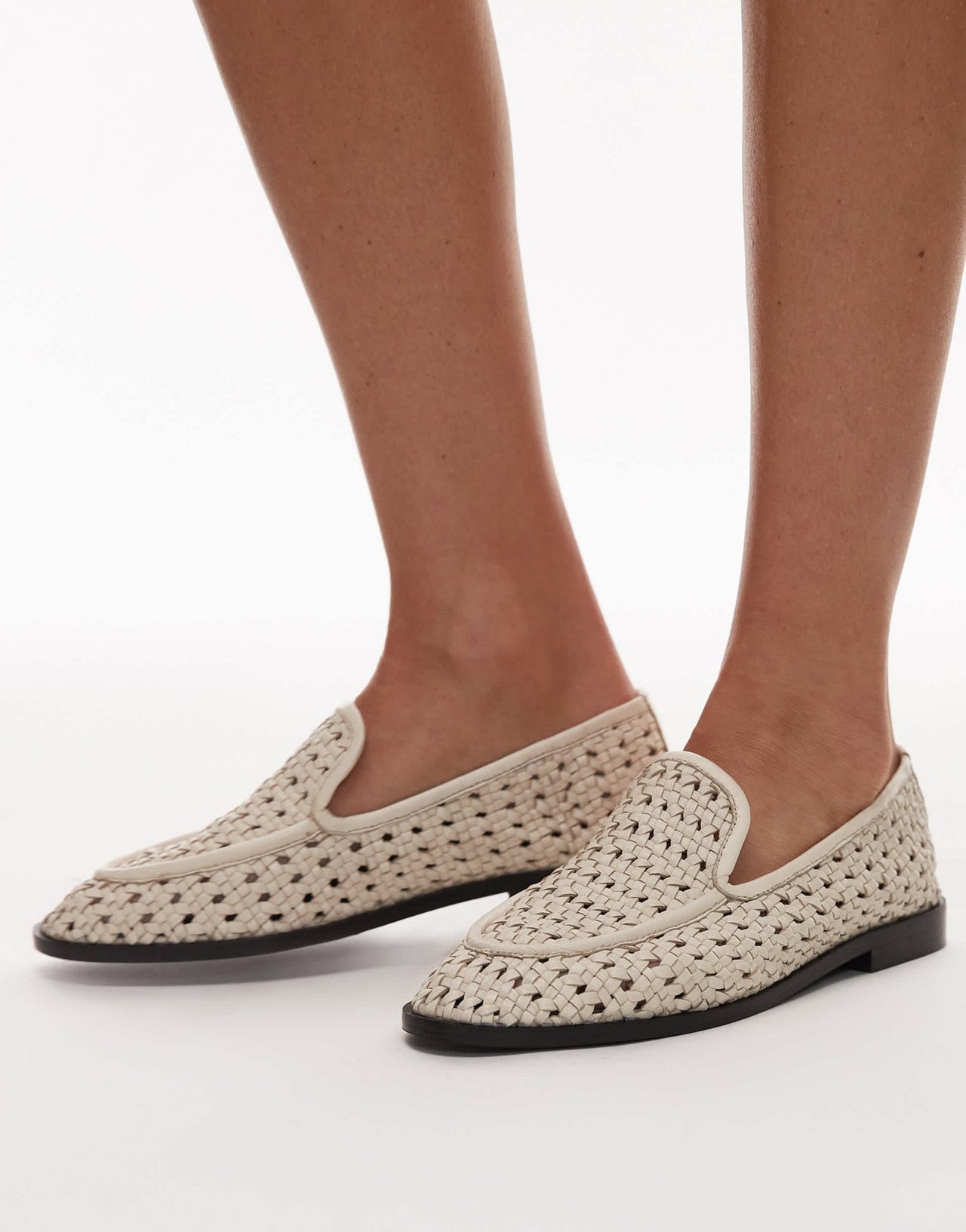 Topshop Connor real leather woven loafer in off white - ASOS Sample Sale