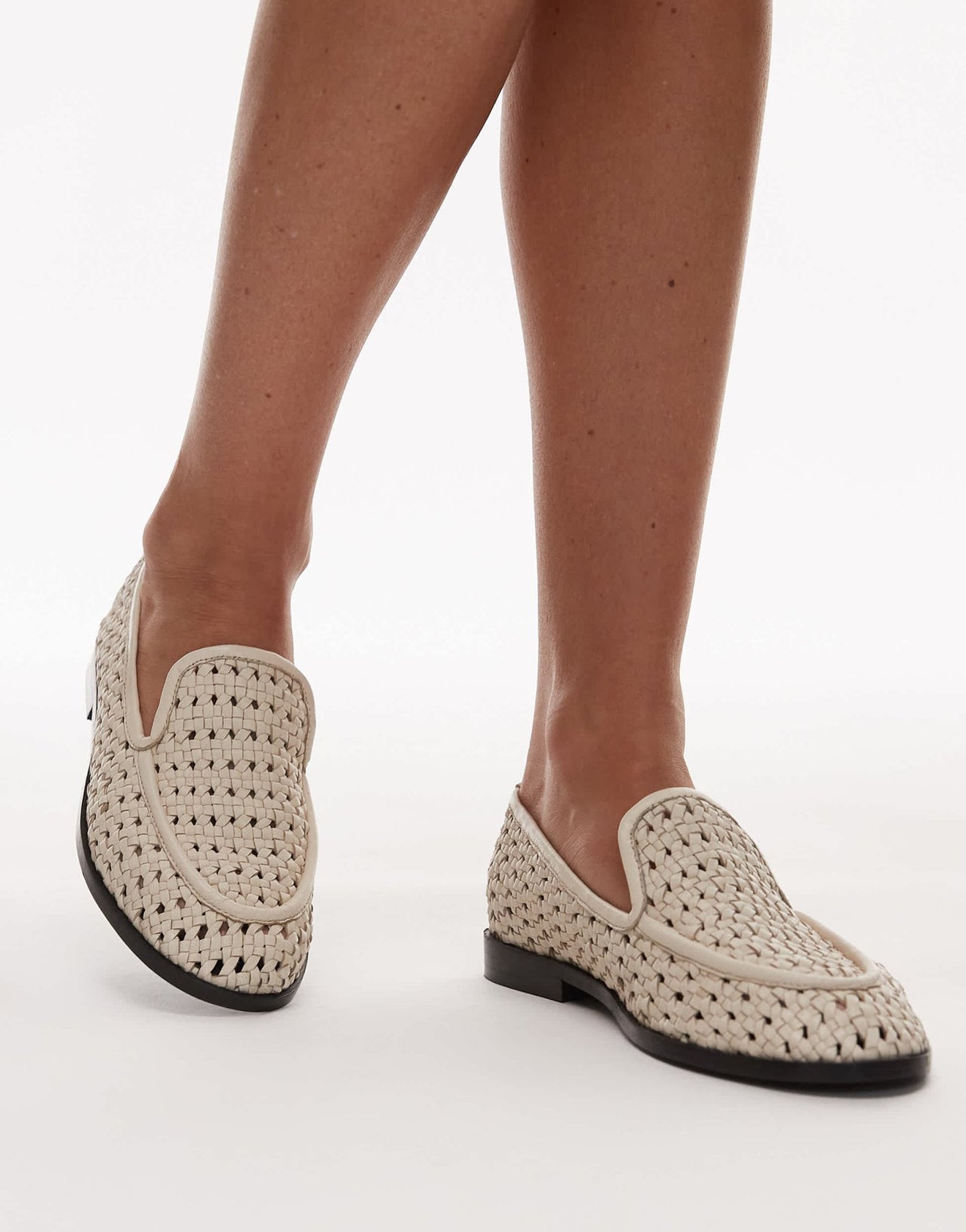 Topshop Connor real leather woven loafer in off white - ASOS Sample Sale
