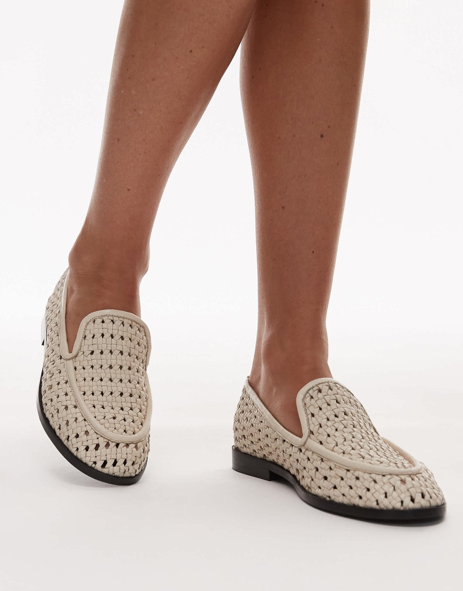 Topshop Connor real leather woven loafer in off white - ASOS Sample Sale