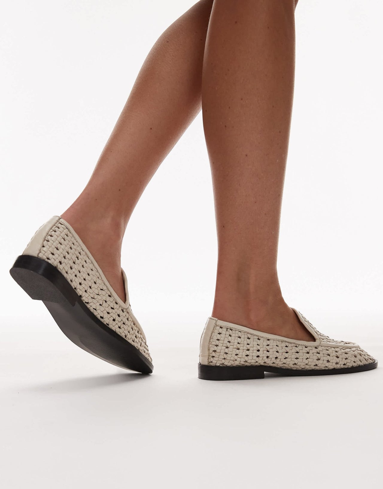 Topshop Connor real leather woven loafer in off white - ASOS Sample Sale