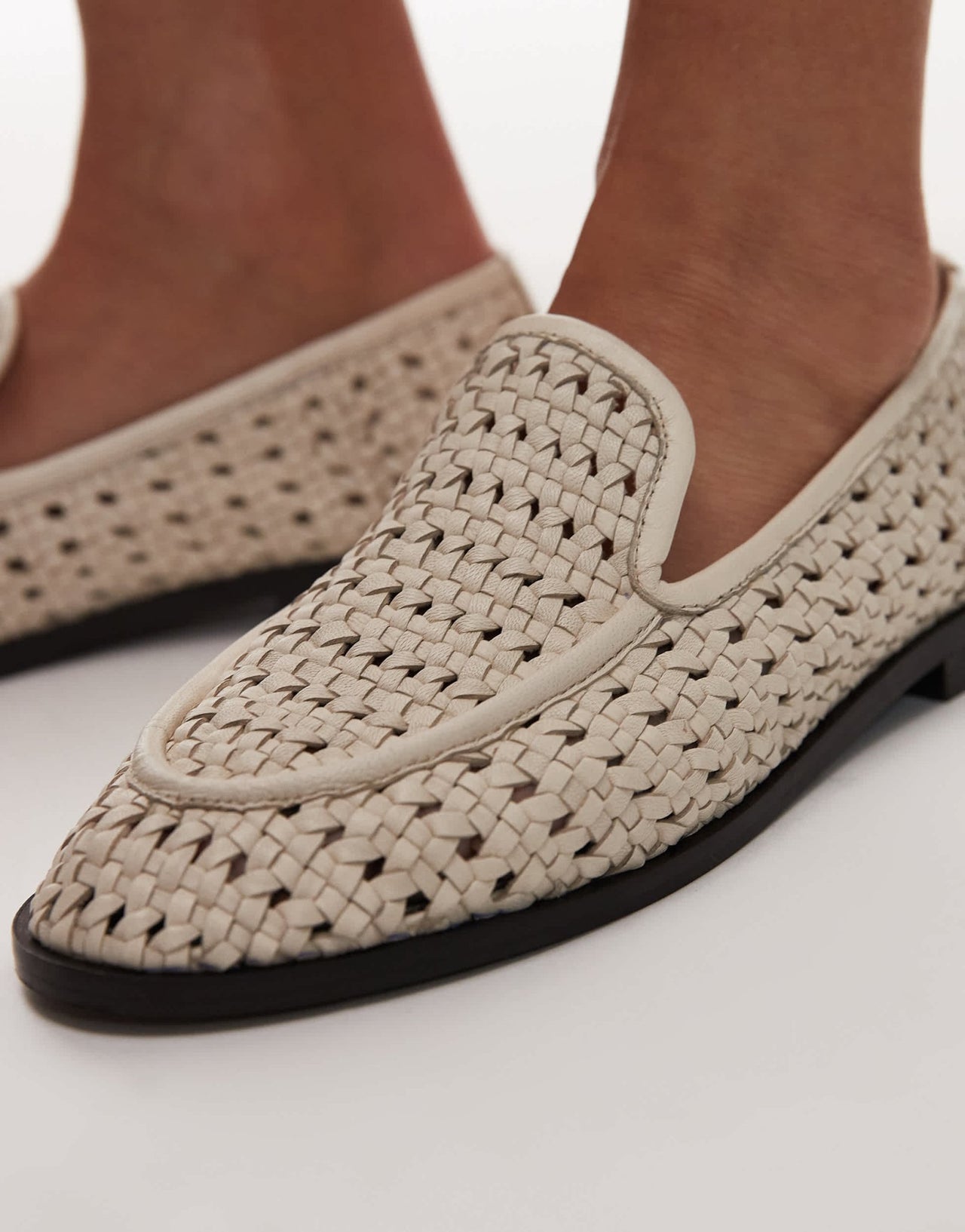Topshop Connor real leather woven loafer in off white - ASOS Sample Sale