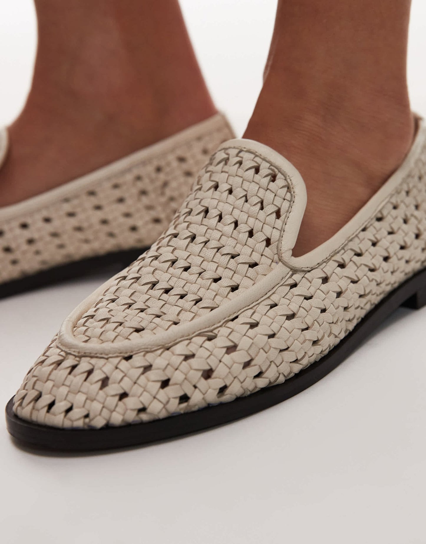 Topshop Connor real leather woven loafer in off white - ASOS Sample Sale
