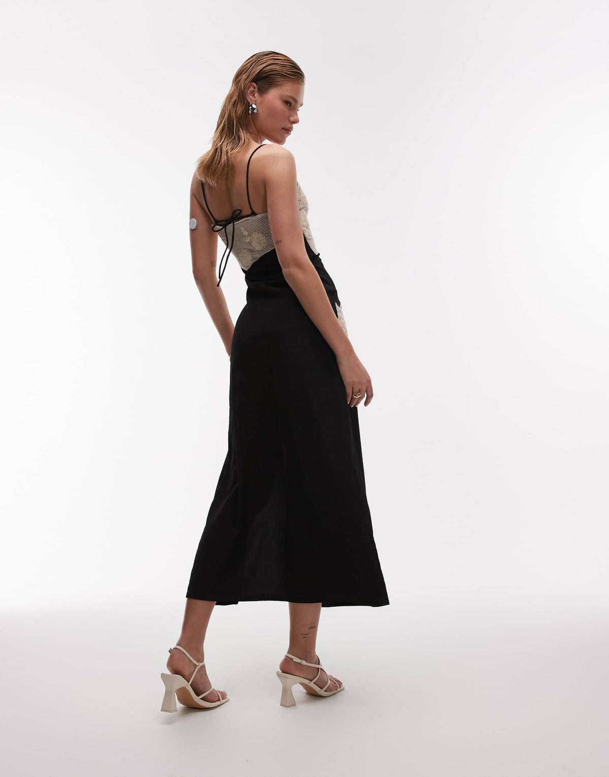 Topshop contrast raffia insert midi slip dress in black - ASOS Sample Sale