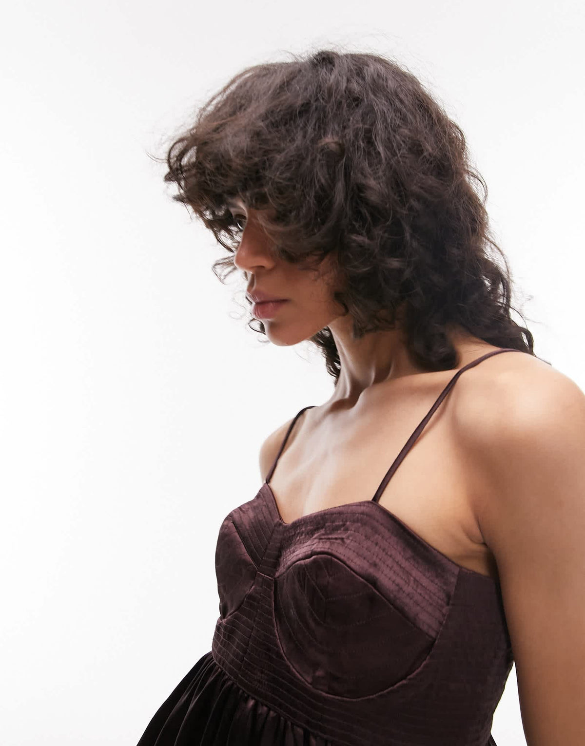 Topshop corset bust satin midi dress in chocolate - ASOS Sample Sale