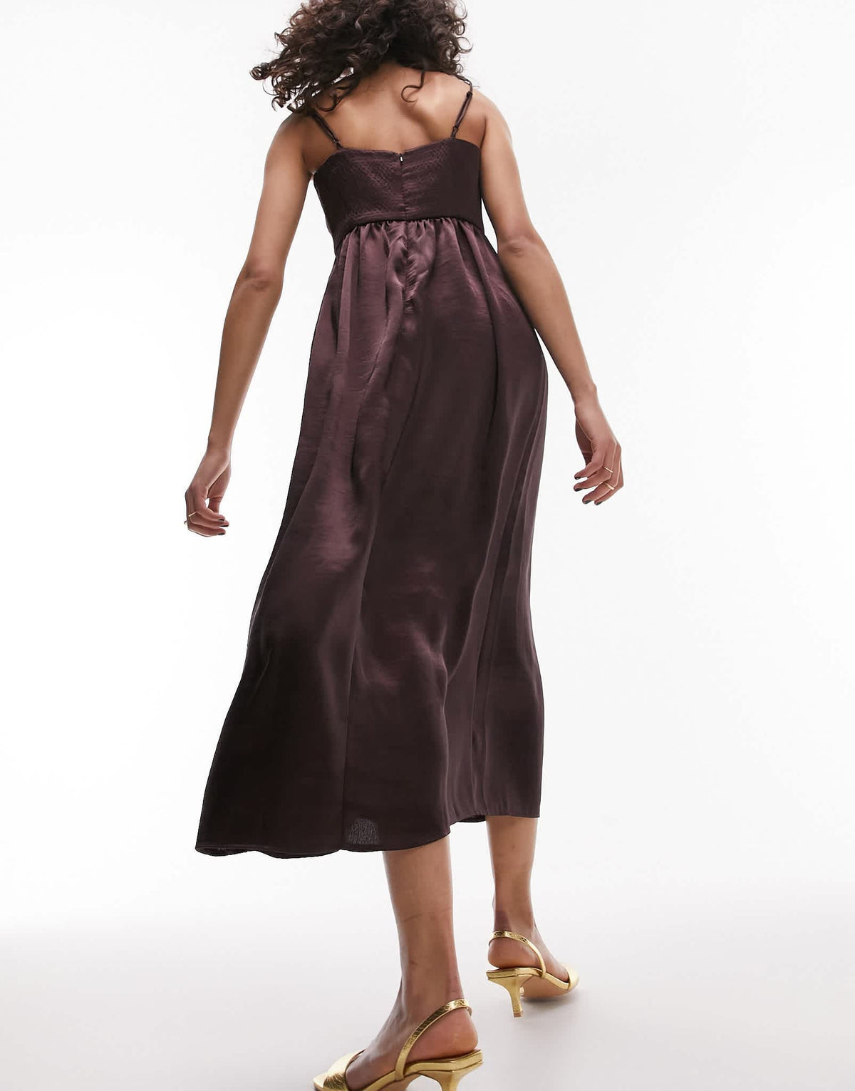 Topshop corset bust satin midi dress in chocolate - ASOS Sample Sale
