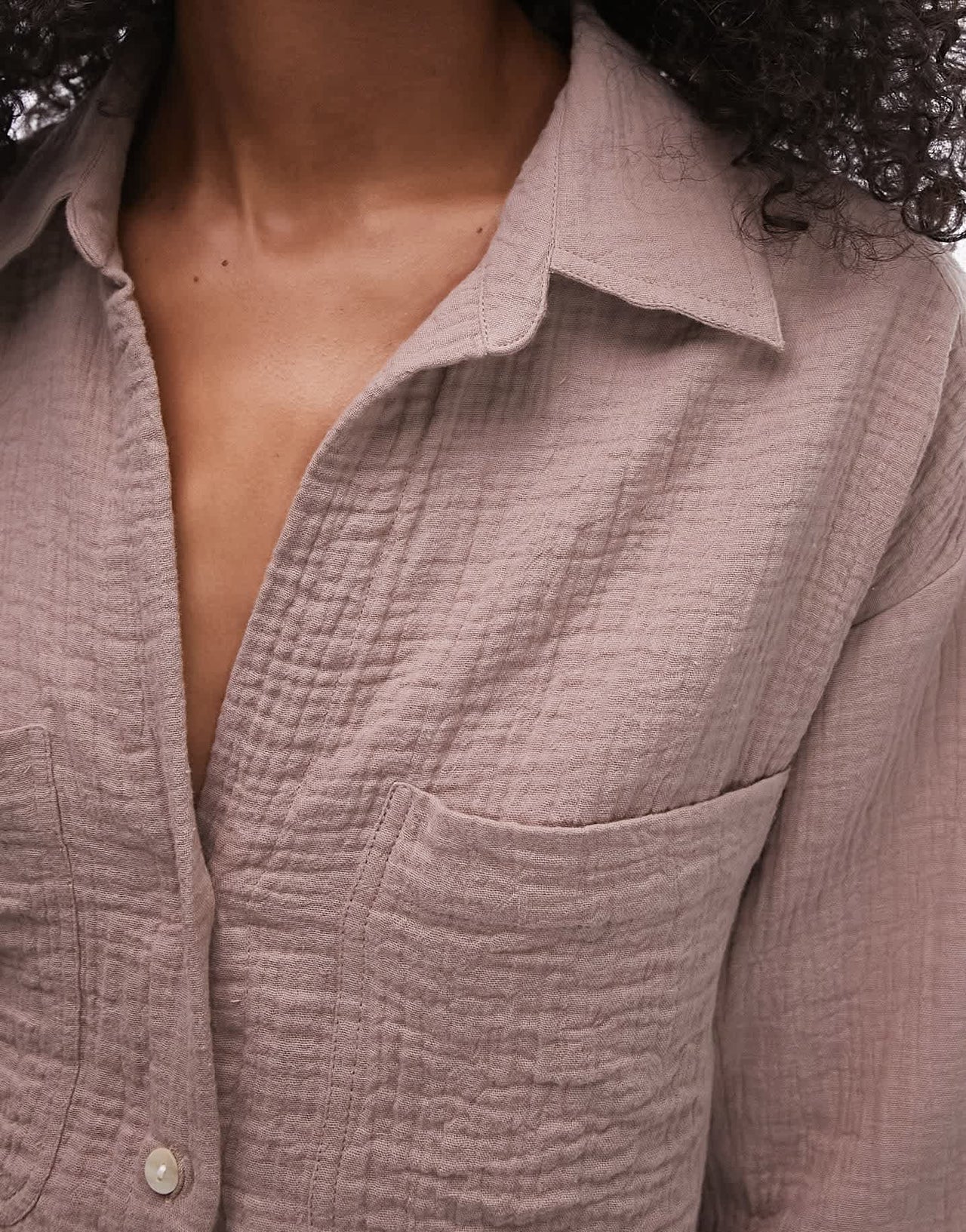 Topshop cotton casual shirt in stone - ASOS Sample Sale