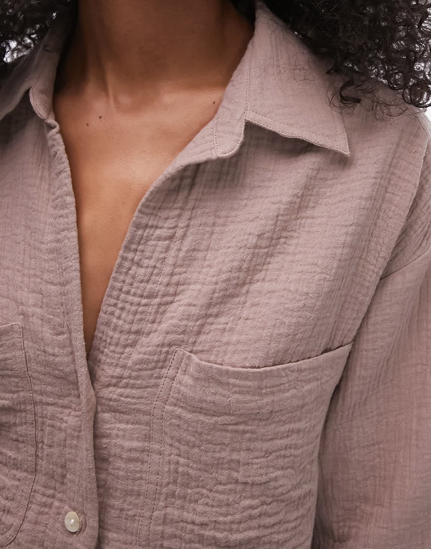 Topshop cotton casual shirt in stone - ASOS Sample Sale