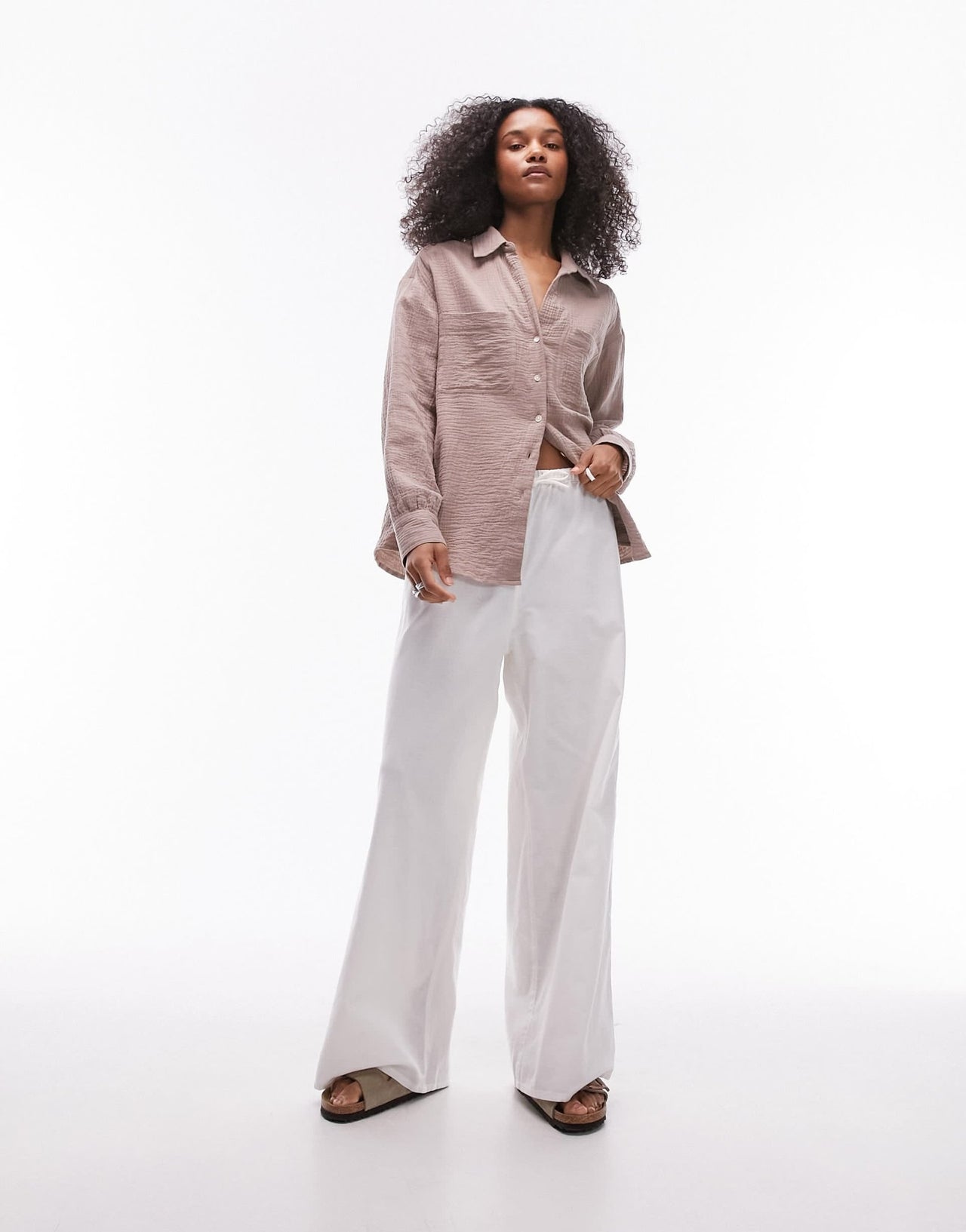 Topshop cotton casual shirt in stone - ASOS Sample Sale