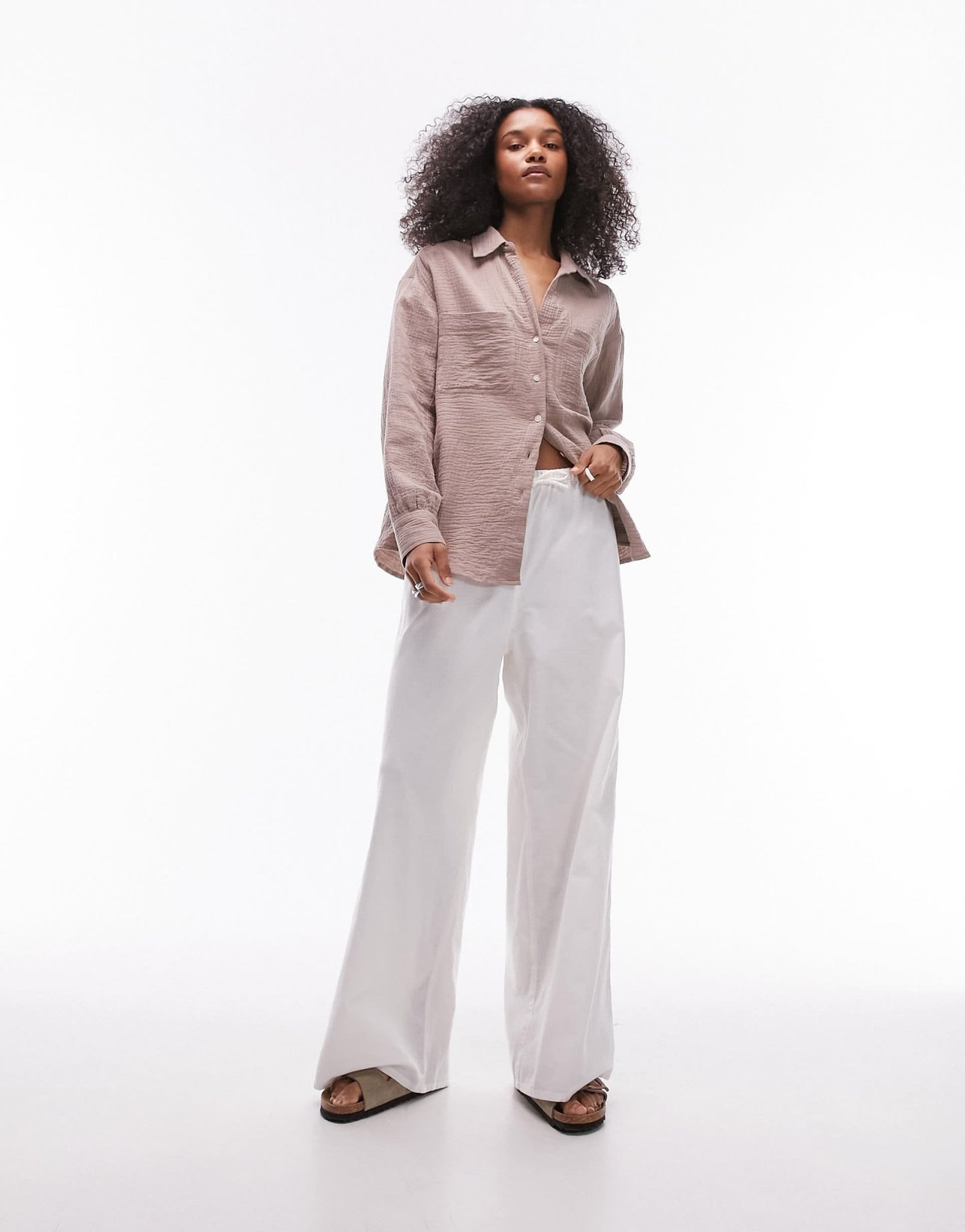 Topshop cotton casual shirt in stone - ASOS Sample Sale