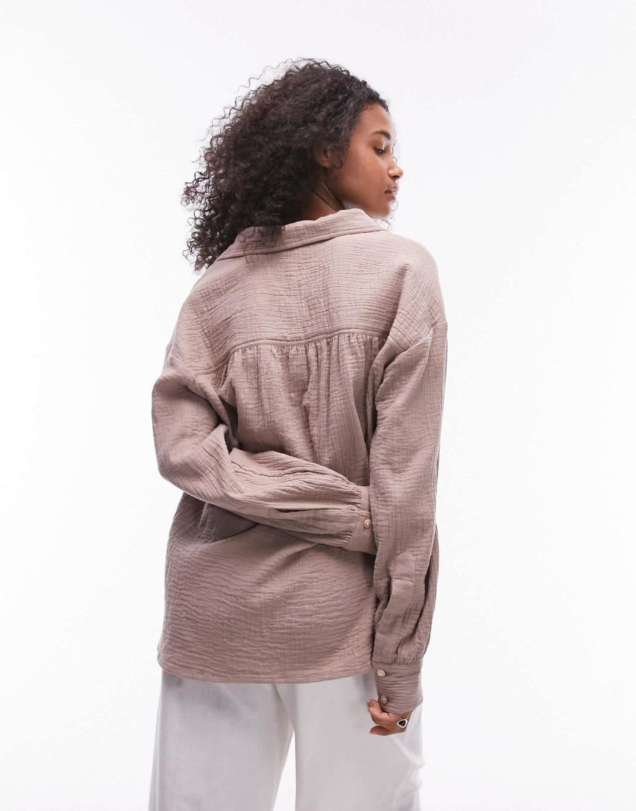 Topshop cotton casual shirt in stone - ASOS Sample Sale
