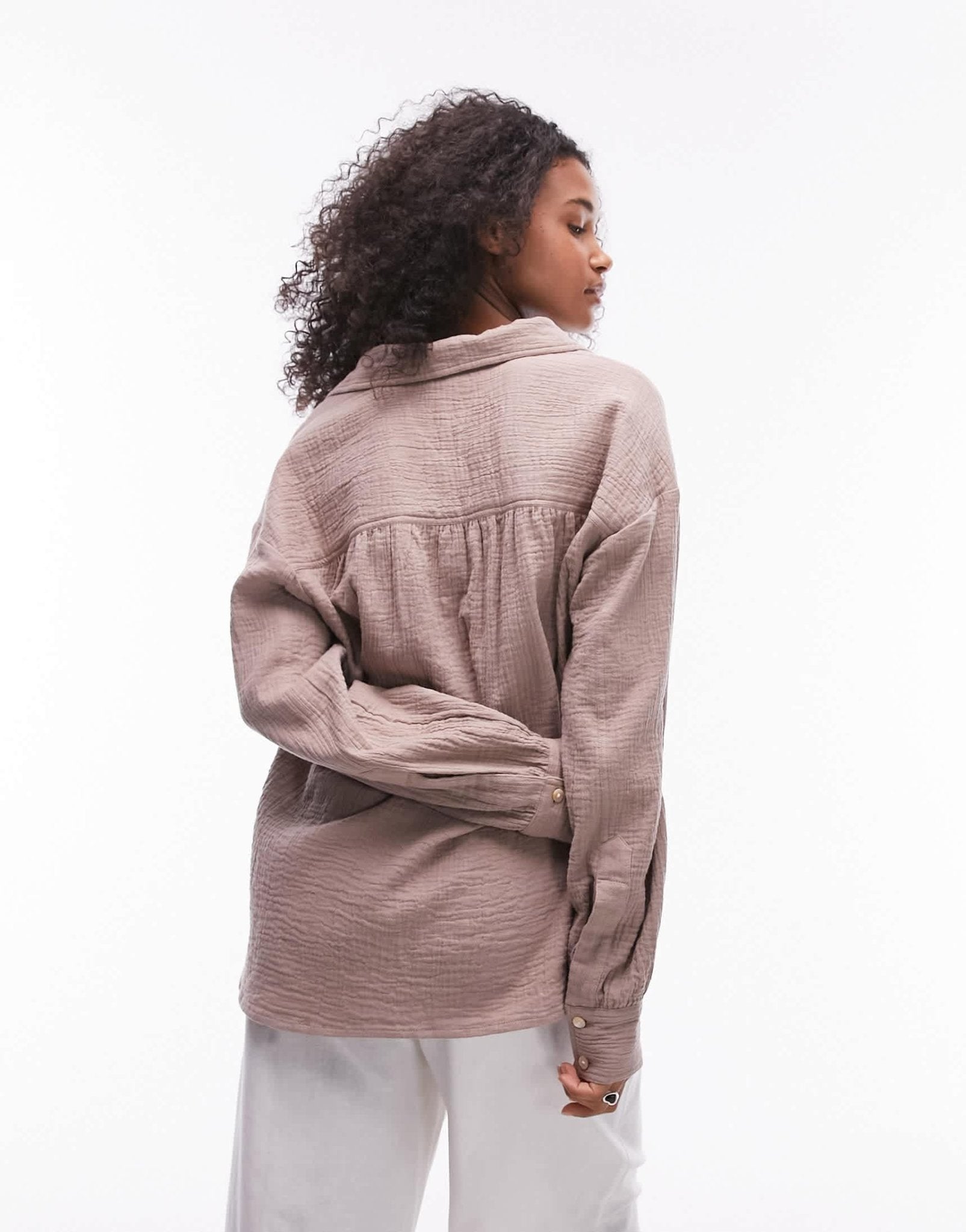 Topshop cotton casual shirt in stone - ASOS Sample Sale