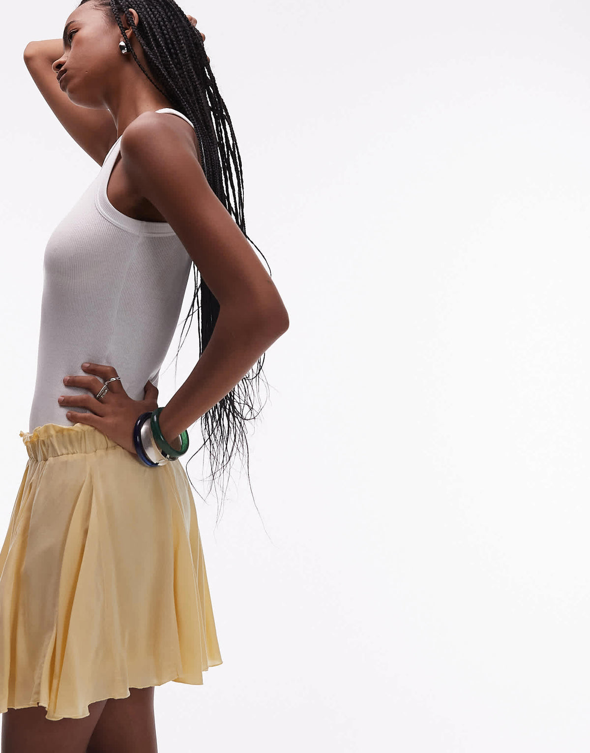 Topshop cotton flippy mini skirt with godets in buttermilk - ASOS Sample Sale