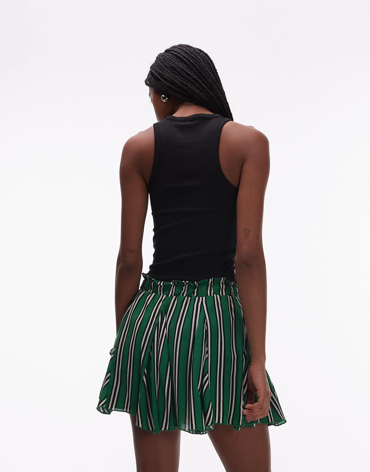 Topshop cotton flippy mini skirt with godets in green stripe - ASOS Sample Sale