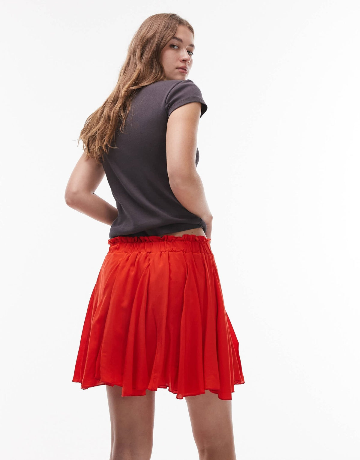 Topshop cotton flippy mini skirt with godets in red - ASOS Sample Sale
