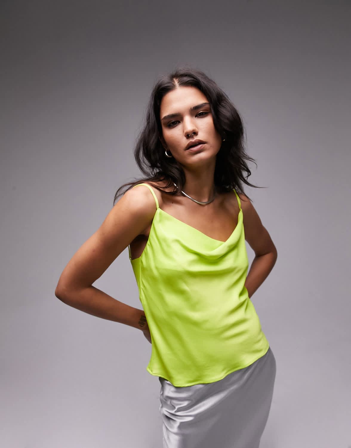 Topshop cowl cami in yellow - ASOS Sample Sale