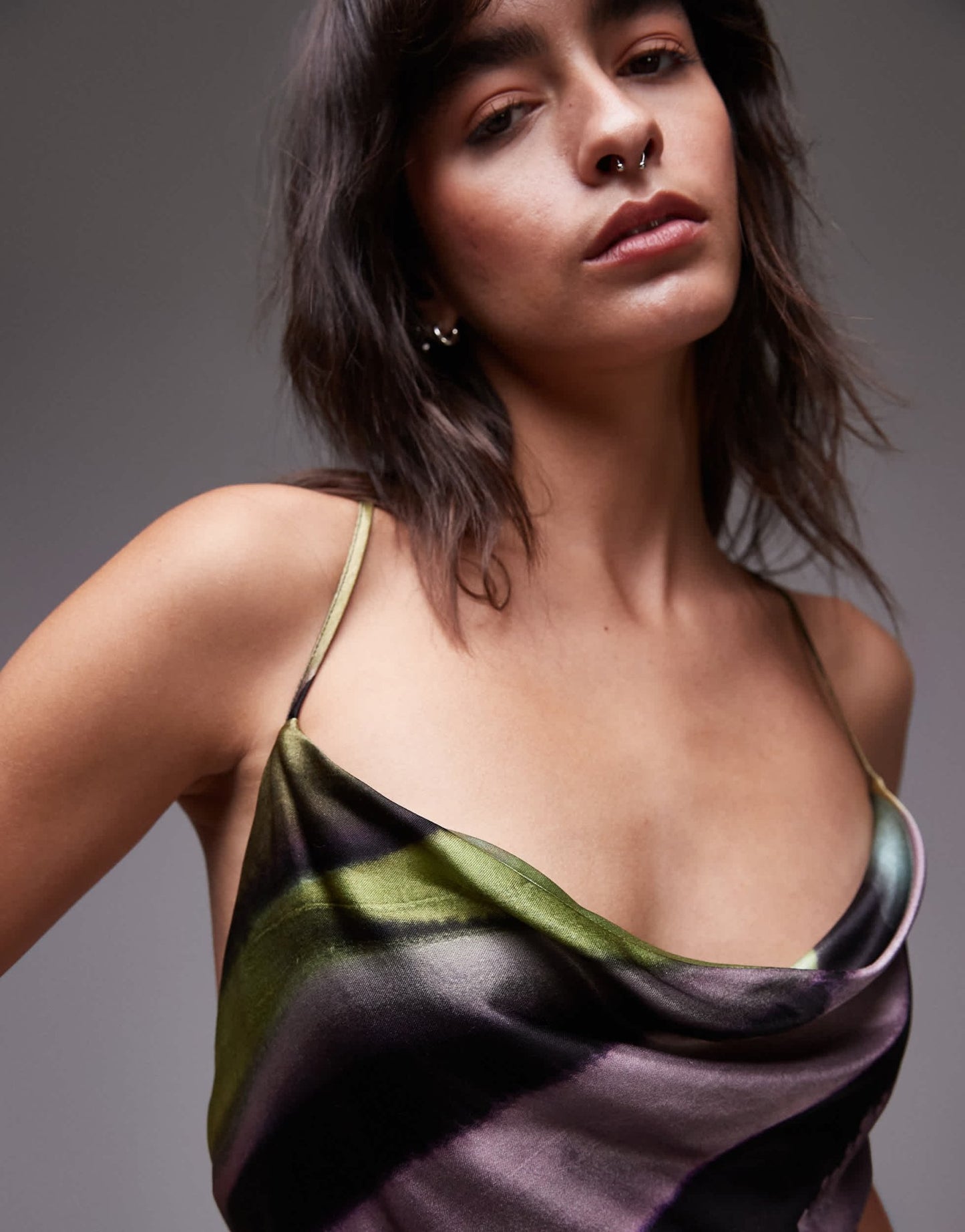 Topshop cowl maxi slip dress in marble print - ASOS Sample Sale