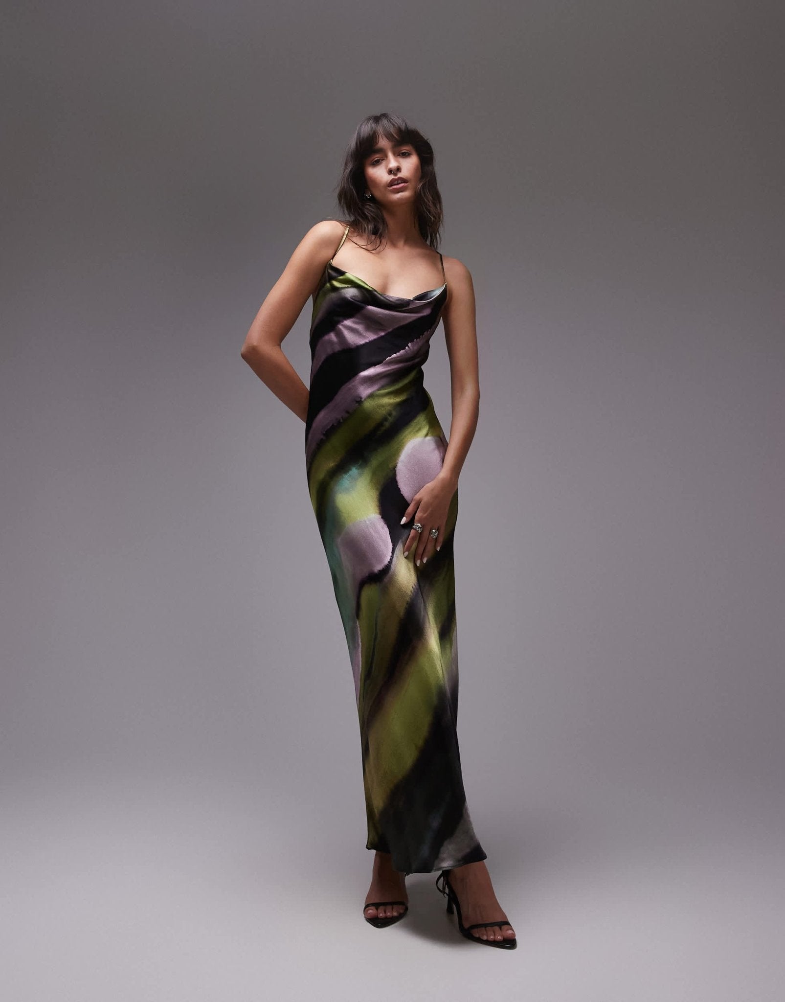 Topshop cowl maxi slip dress in marble print - ASOS Sample Sale