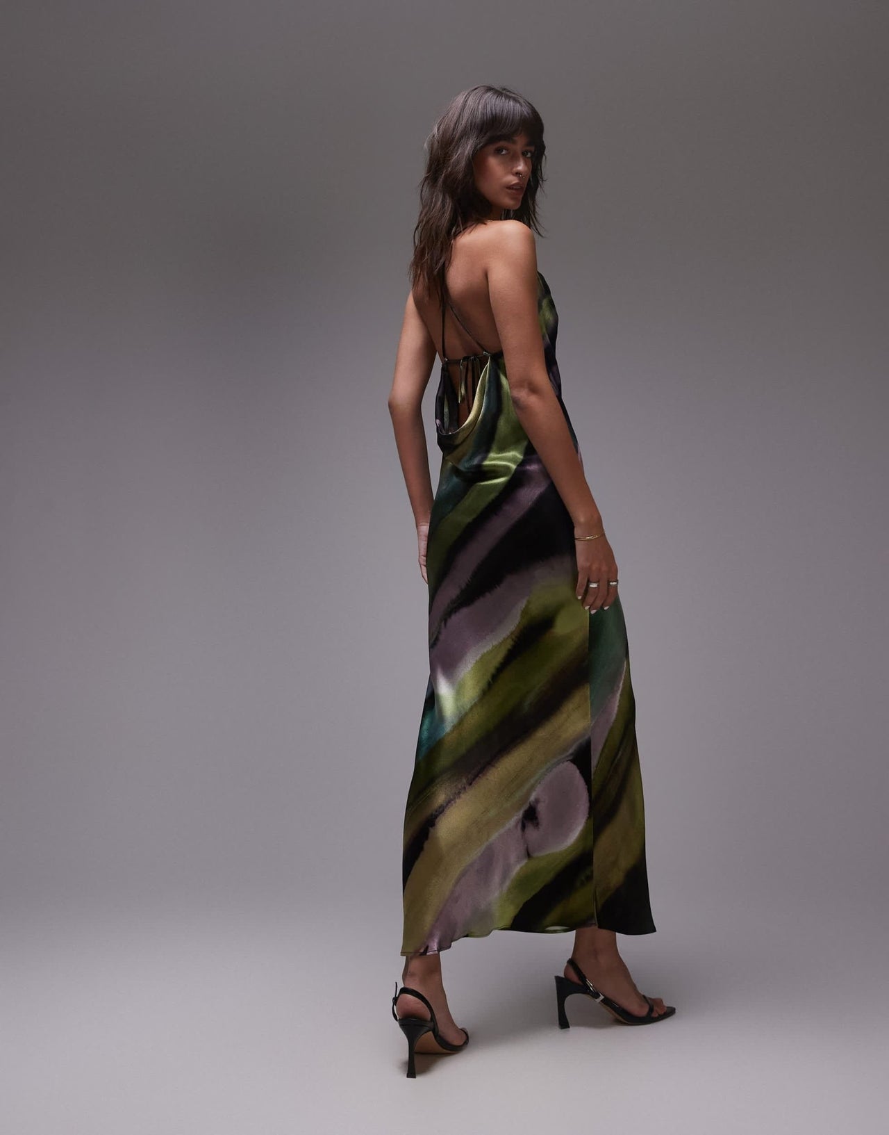 Topshop cowl maxi slip dress in marble print - ASOS Sample Sale