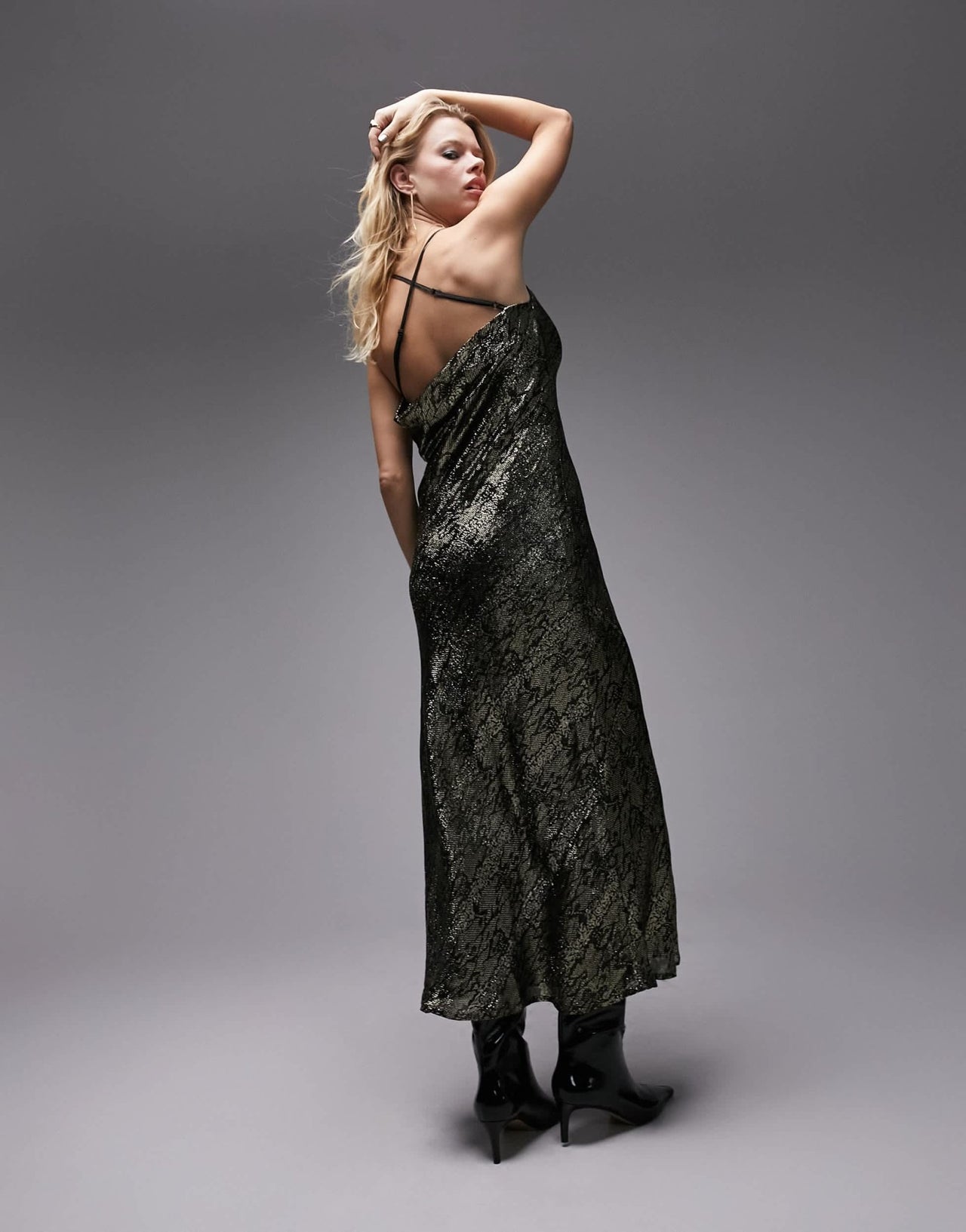 Topshop cowl neck maxi slip dress in metallic animal print - ASOS Sample Sale