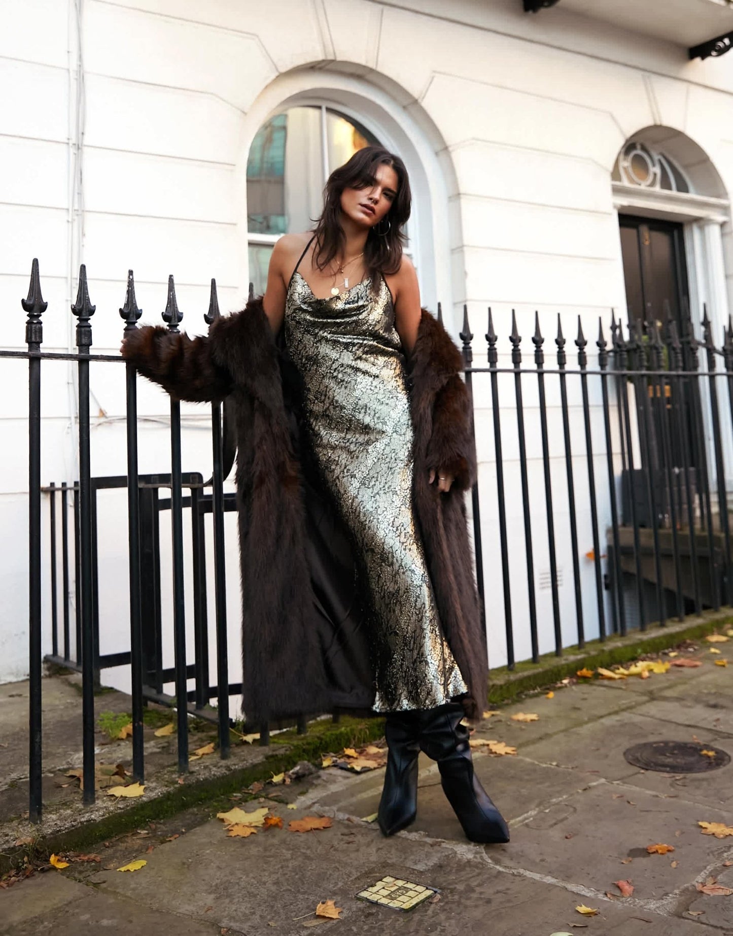 Topshop cowl neck maxi slip dress in metallic animal print - ASOS Sample Sale