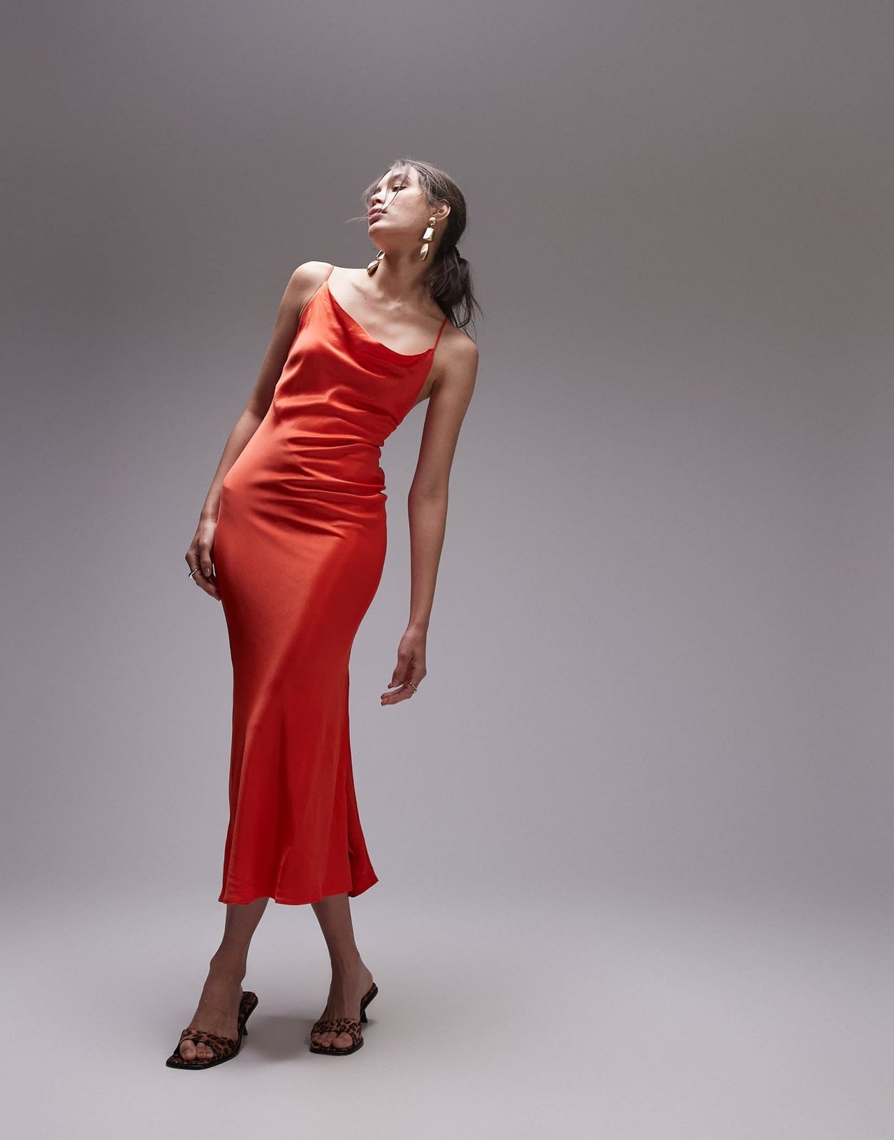 Topshop cowl neck scoop back midi dress in red - ASOS Sample Sale